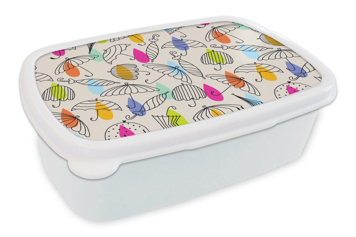 MuchoWow Lunchbox Pastell - Regenschirm - Muster, Kunststoff, (2-tlg), Brotbox für Kinder und Erwachsene, Brotdose, für Jungs und Mädchen weiß