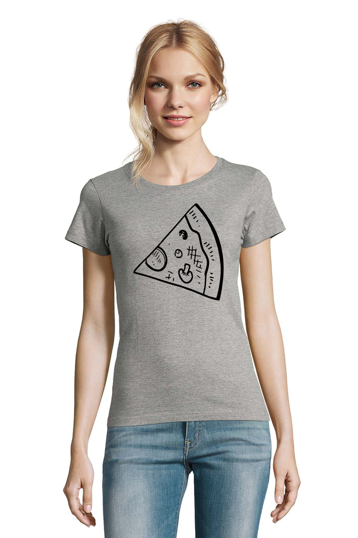 Blondie Pizza Stück Partner Damen Grau T-Shirt Valentin Shirt Pärchen & Friends Brownie BFF
