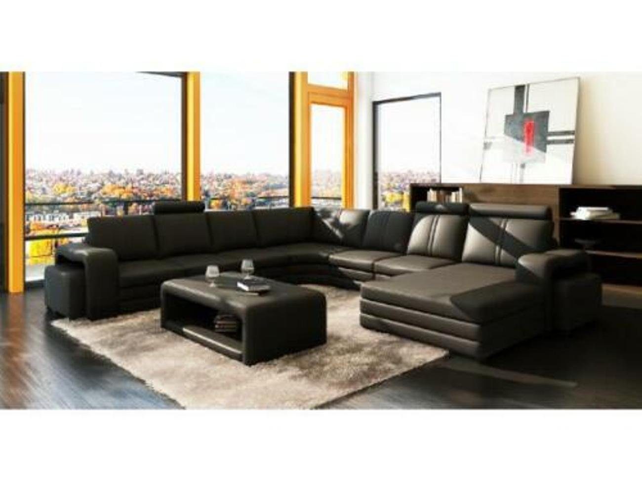 JVmoebel Ecksofa Ledersofa mit Sofa Garnitur Ecksofa Ledercouch USB Wohnlandschaft