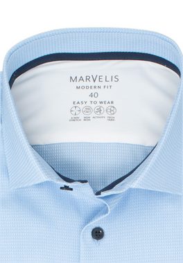 MARVELIS Businesshemd Easy To Wear Hemd - Modern Fit - Langarm - Struktur - Hellblau 4-Wege-Stretch