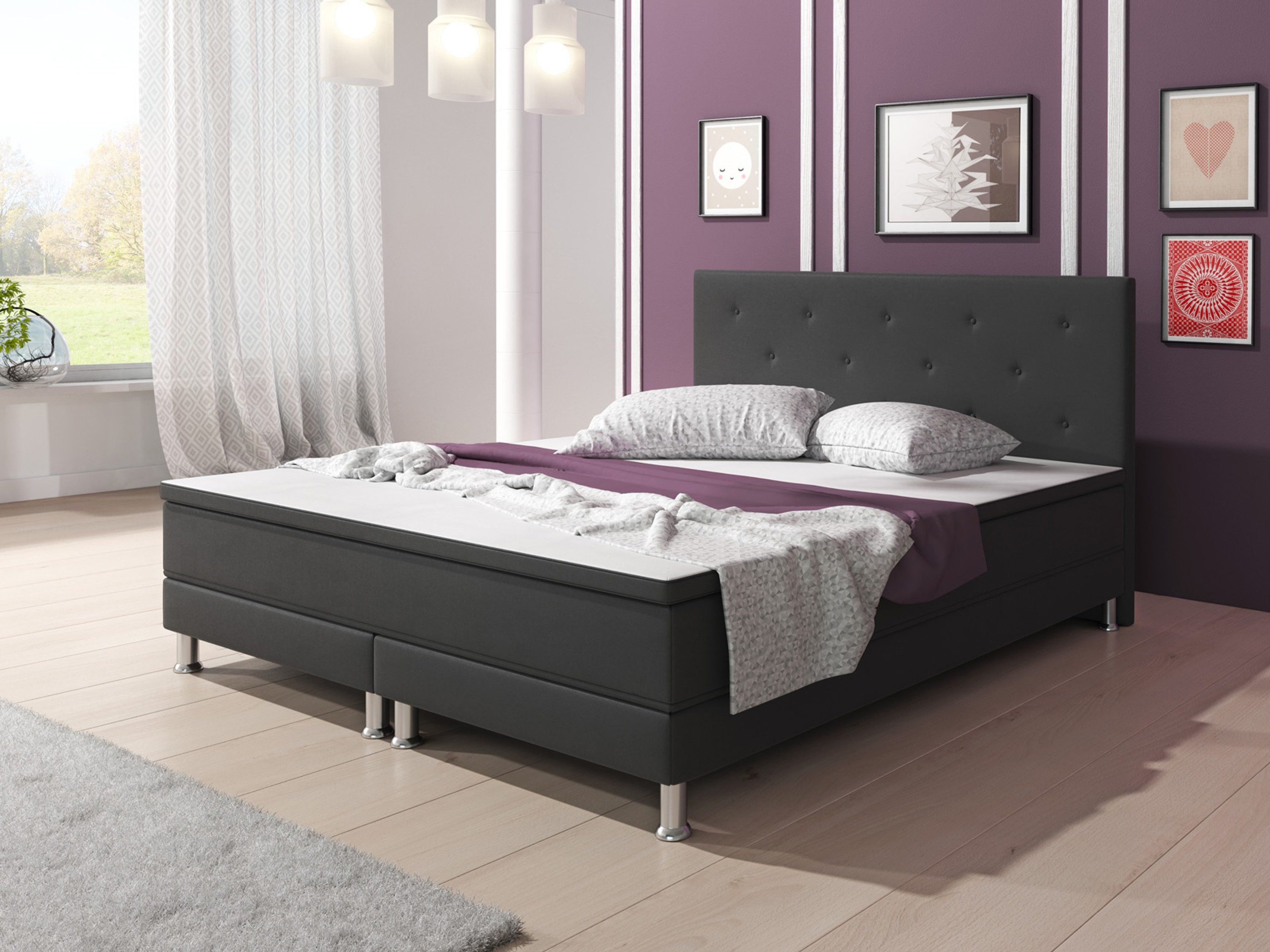 inter Boxspringbett E1 180x200 cm Webstoff, inkl. Matratzen und Topper