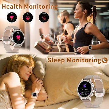 Fitonus Damen mit Telefonfunktion Touchscreen Smartwatch (1,3 Zoll, Android iOS), mit Periodenverfolgung, 110+ Sport, Herzfrequenz, SpO2 Schlafmonitor