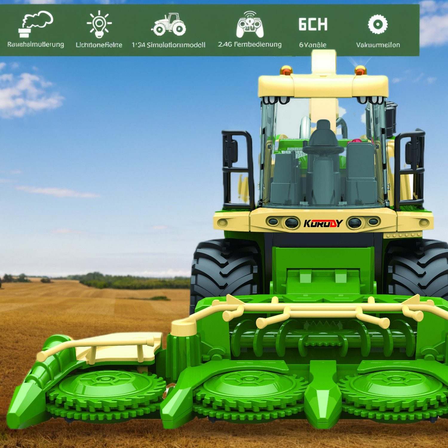 Esun RC-Traktor Ferngesteuerter Mähdrescher, Traktor Kinder Spielzeug ab 3 4 5 6 Jahre (Packung, Komplettset), 1:24, Mähdrescher Kinder mit Sprühen, Licht und Ton