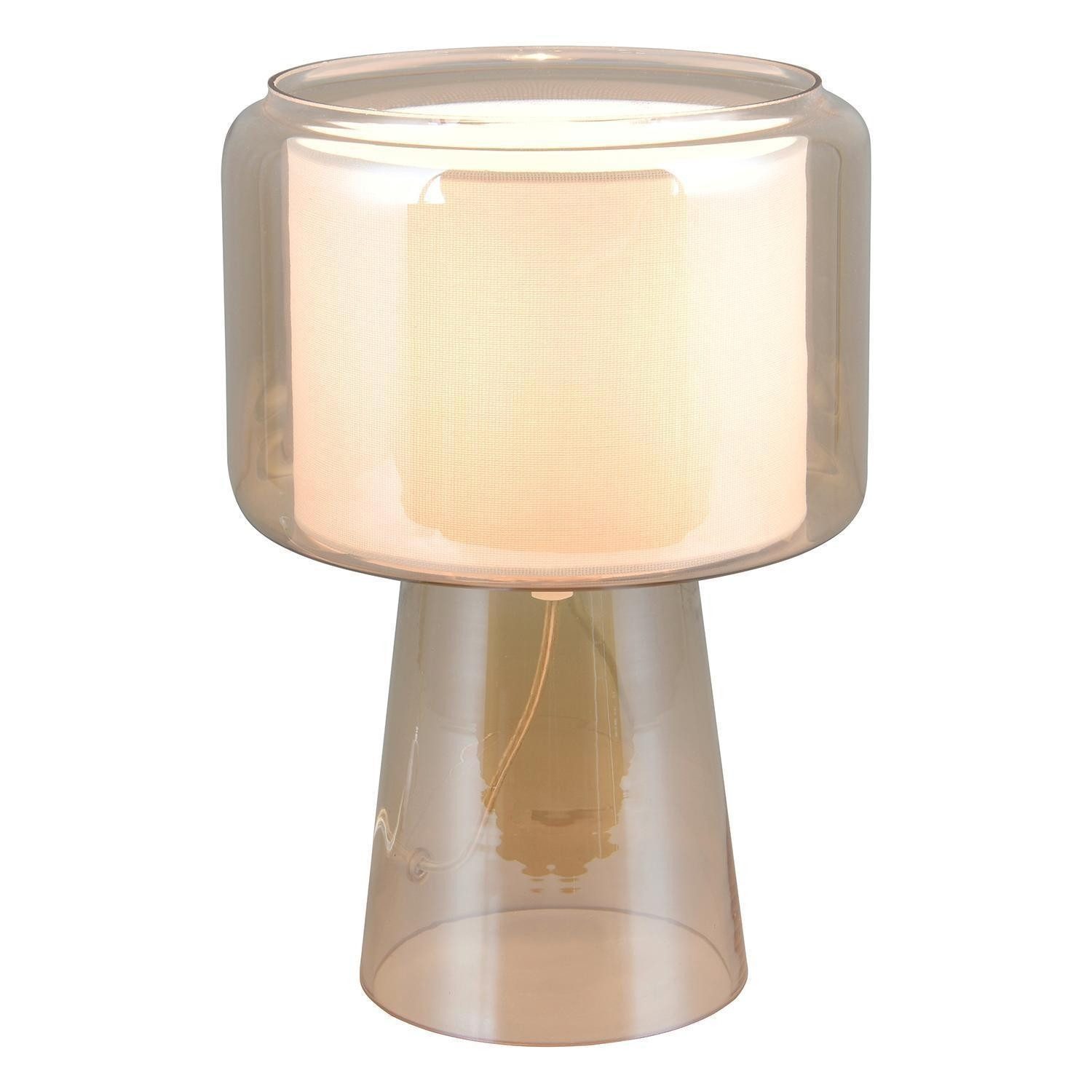 TRIO Leuchten Tischleuchte ROCKA, Amberfarben, Weiß, Glas, Stoffschirm, ohne Leuchtmittel, 1-flammig, Ø 20 x H 29 cm