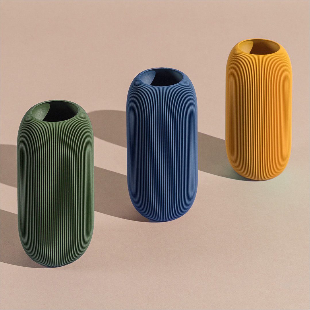 aller dem Blumen Dennismaass. Art, Dekovase Drucker 3D für dekorative aus VASE Vase 27cm, Rillen, wundervolle olivegrün PILLE,