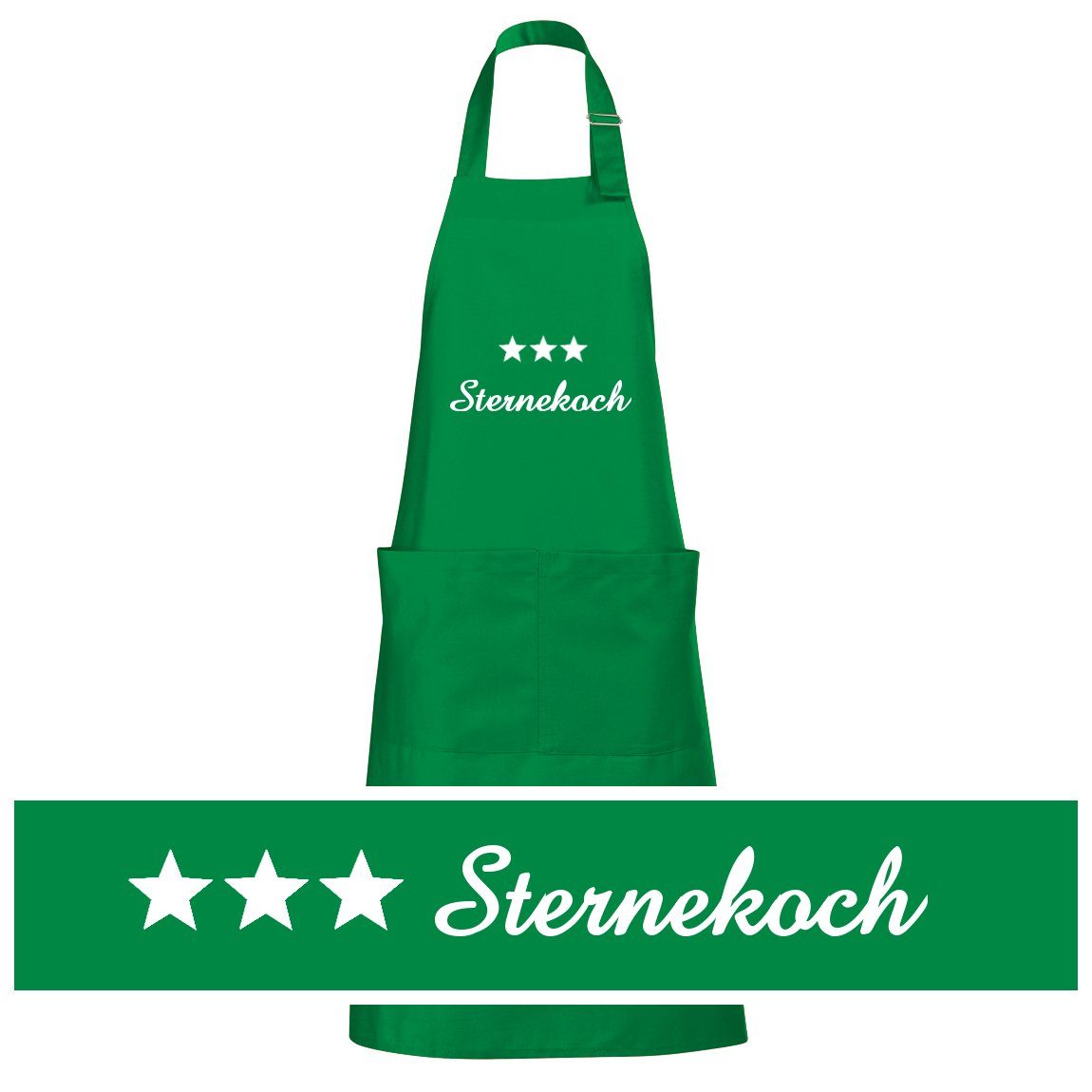 Schnoschi Kochschürze Hochwertige Küchenschürze mit drei Sternekoch bestickt, Stickerei mit drei Sternekoch
