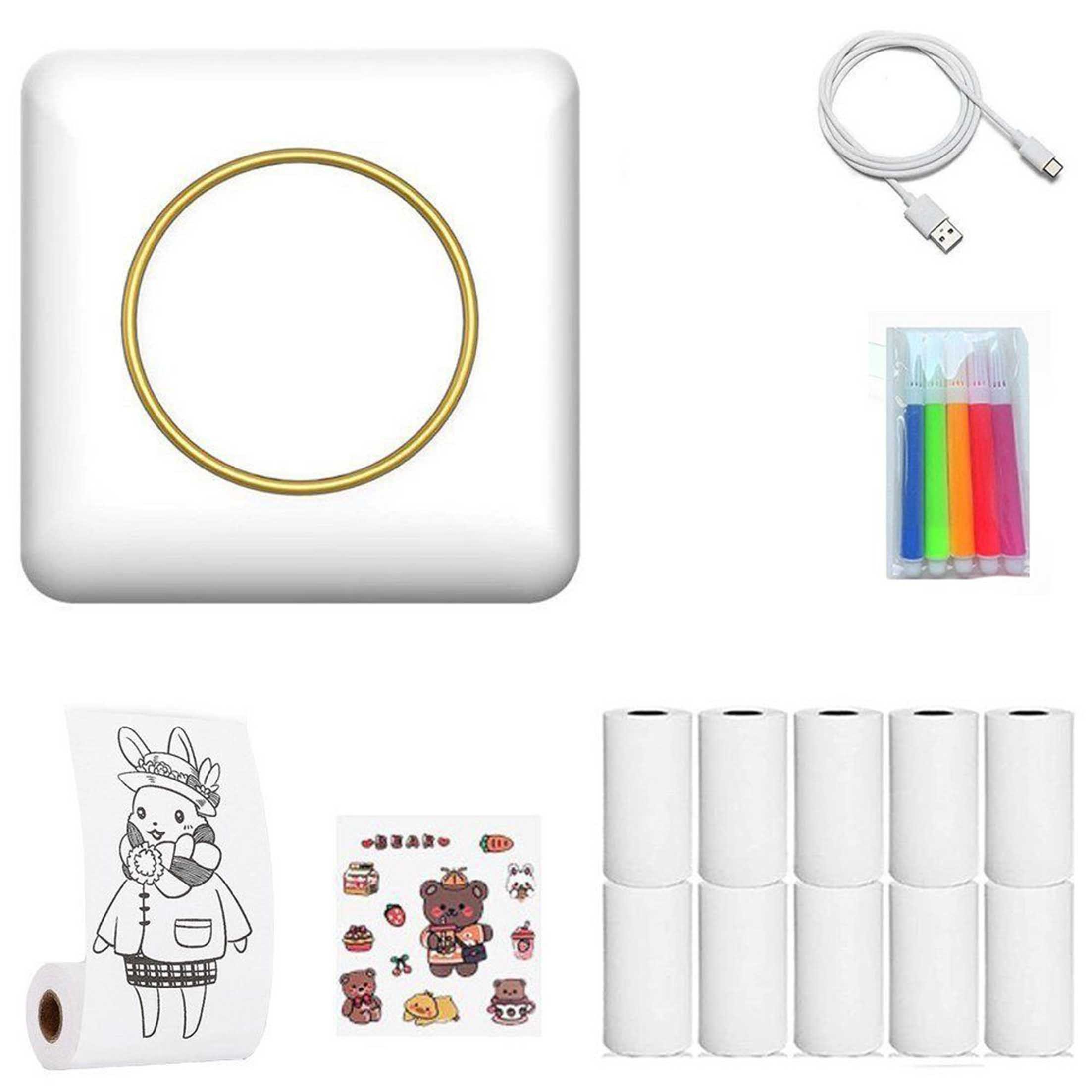 TAMEY Minidrucker Kompakter tragbarer Drucker, Bluetooth, drahtlos Multifunktionsdrucker, (WLAN (Wi-Fi), LAN (Ethernet), Thermodruck mit 10 Rollen kostenlosem Druckerpapier)