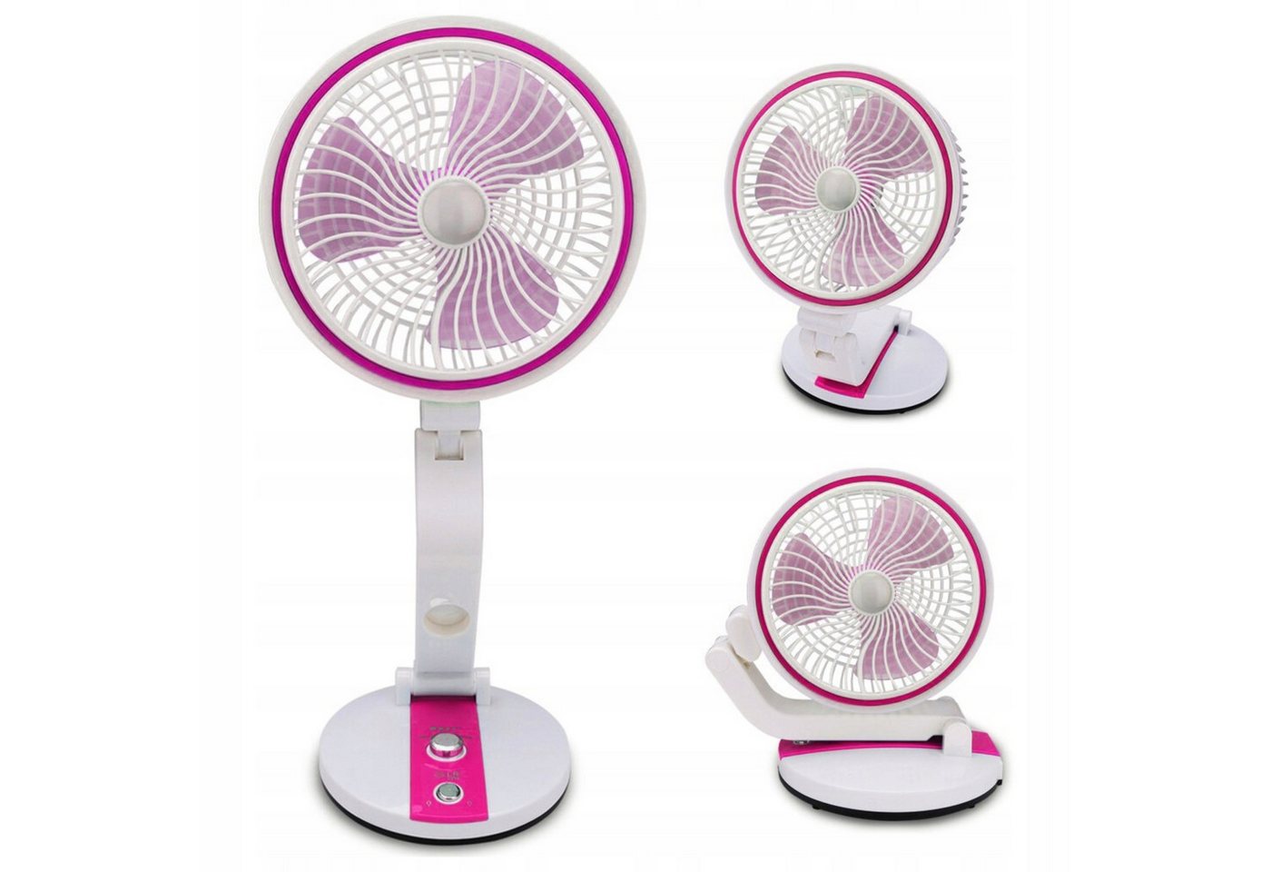 Verkgroup Tischventilator Klappbarer USB Ventilator mit LED Licht kabellos höhenverstellbar, 18 cm Durchmesser, Klappbarer USB Ventilator mit LED Licht und Akku