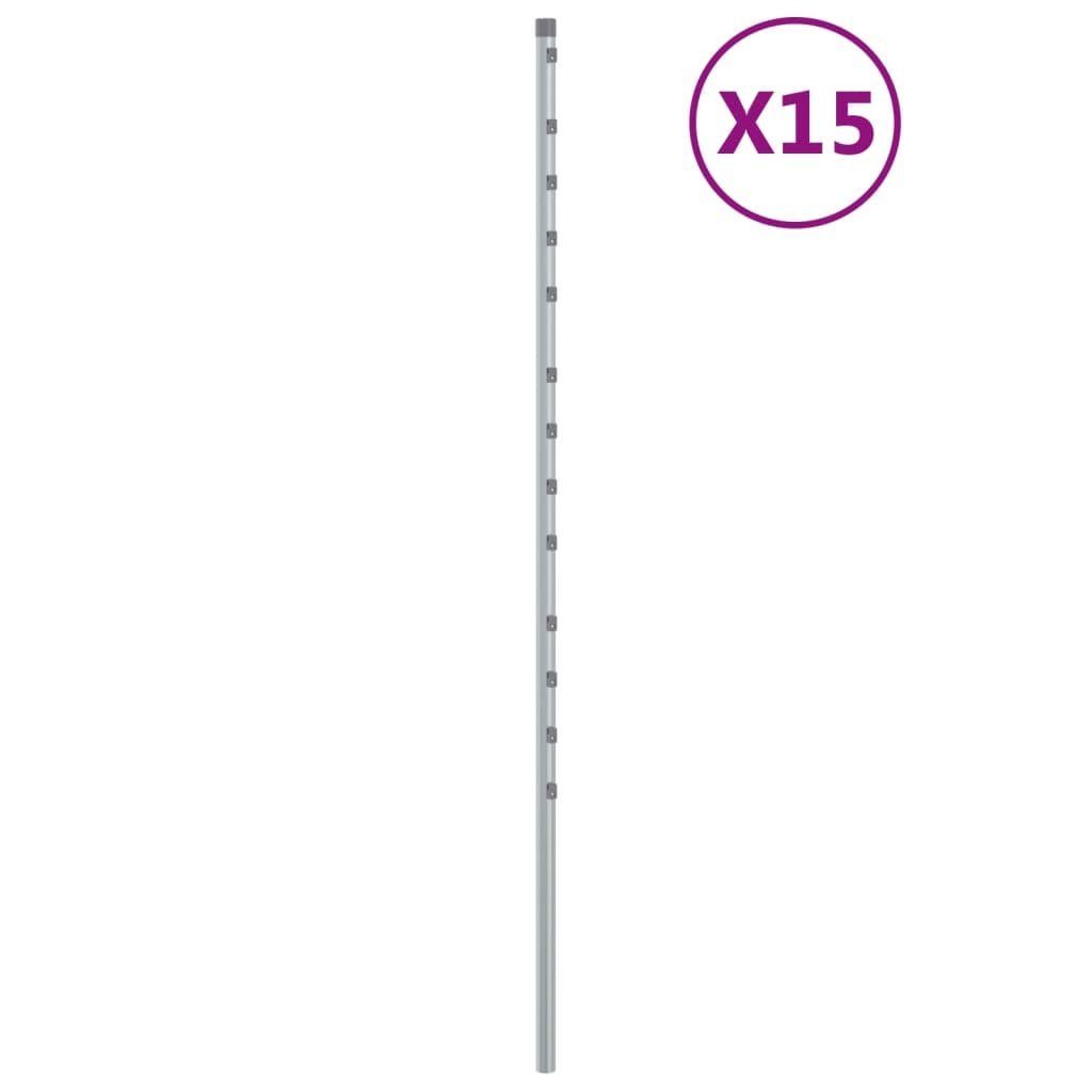 vidaXL Zaunpfosten Zaunpfosten 15 Stk. Silbern 170 cm Verzinkter Stahl, (15-St)