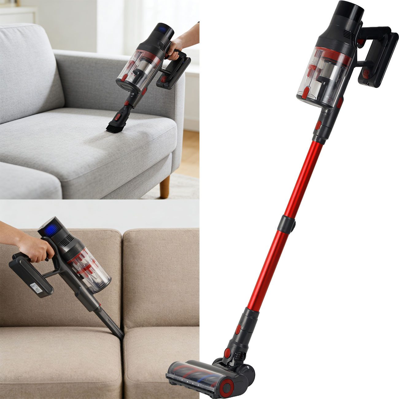 shop'n smile ideoon Bodenstaubsauger 430W kabelloser Akku Handstaubsauger mit HEPA Filter, LED Beleuchtung, 430 W, beutellos, 3 Saug-Aufsätze, Staub-Behälter: 700ml