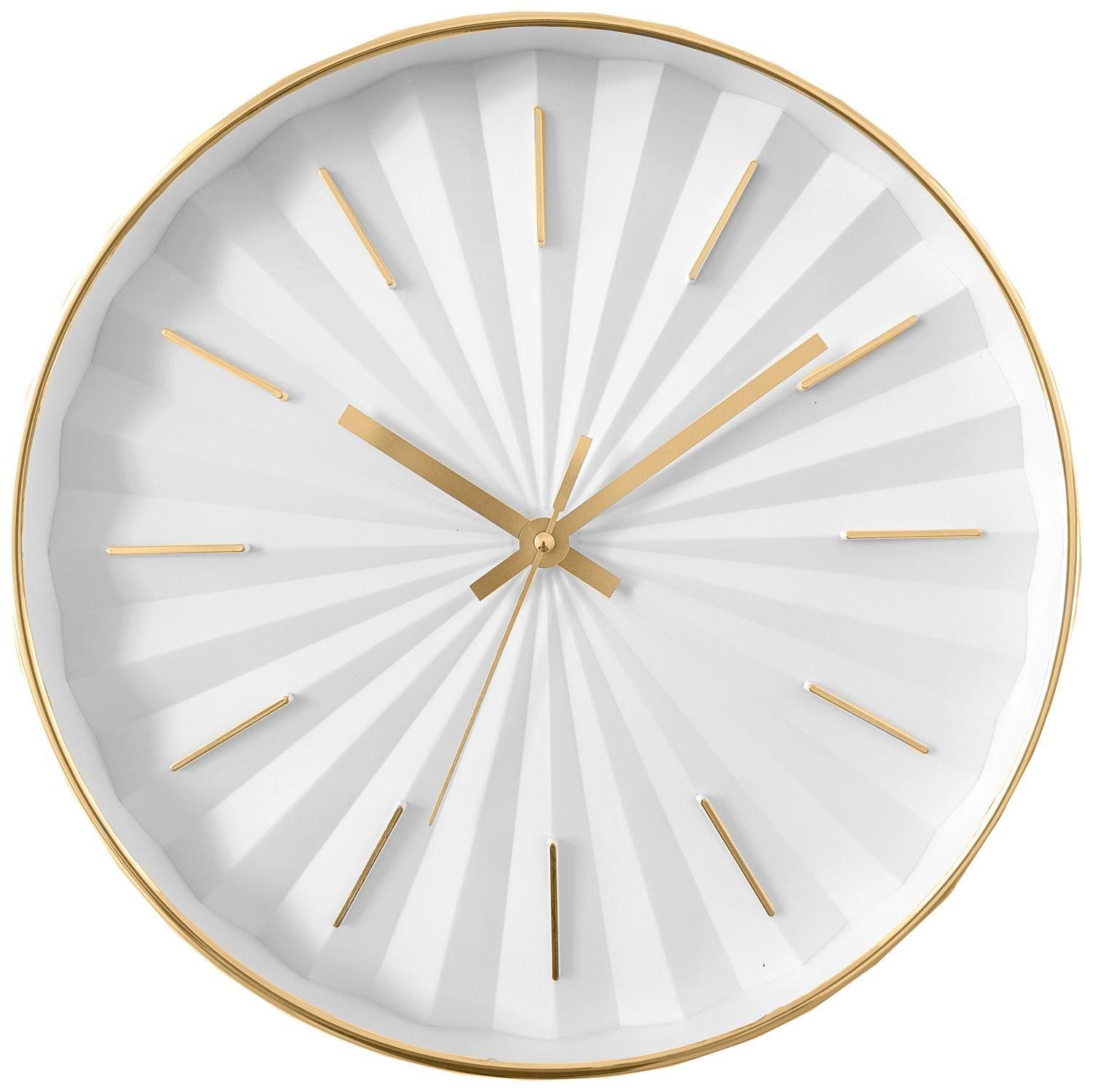 GLOBO LIGHTING Wanduhr FINE, Weiß, Goldgelb, Ø 30 cm, Kunststoff, (Glas)