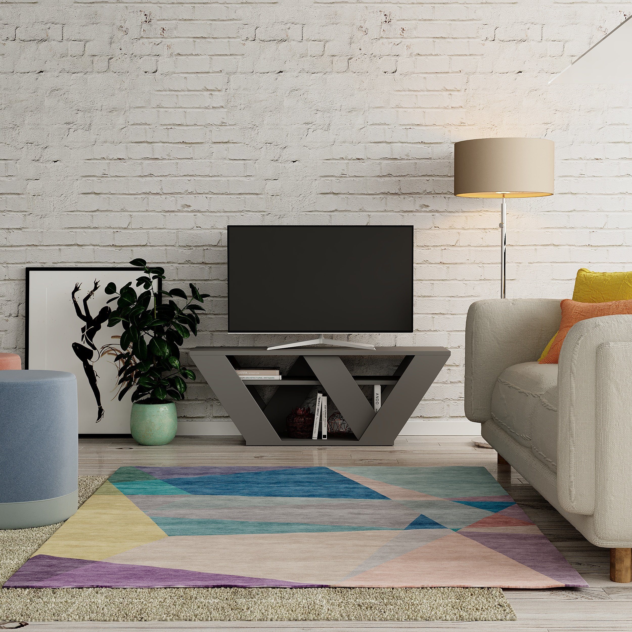 Decortie TV-Schrank Pipralla Moderner TV-Ständer Multimedia Mit Einlegeböden, 110 x 30 x 40 cm