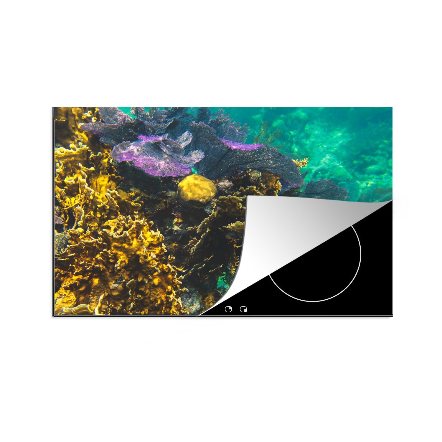 MuchoWow Herdblende-/Abdeckplatte Farben im Wasser von Glover's Reef, Vinyl, (1 tlg), 81x52 cm, Induktionskochfeld Schutz für die küche, Ceranfeldabdeckung
