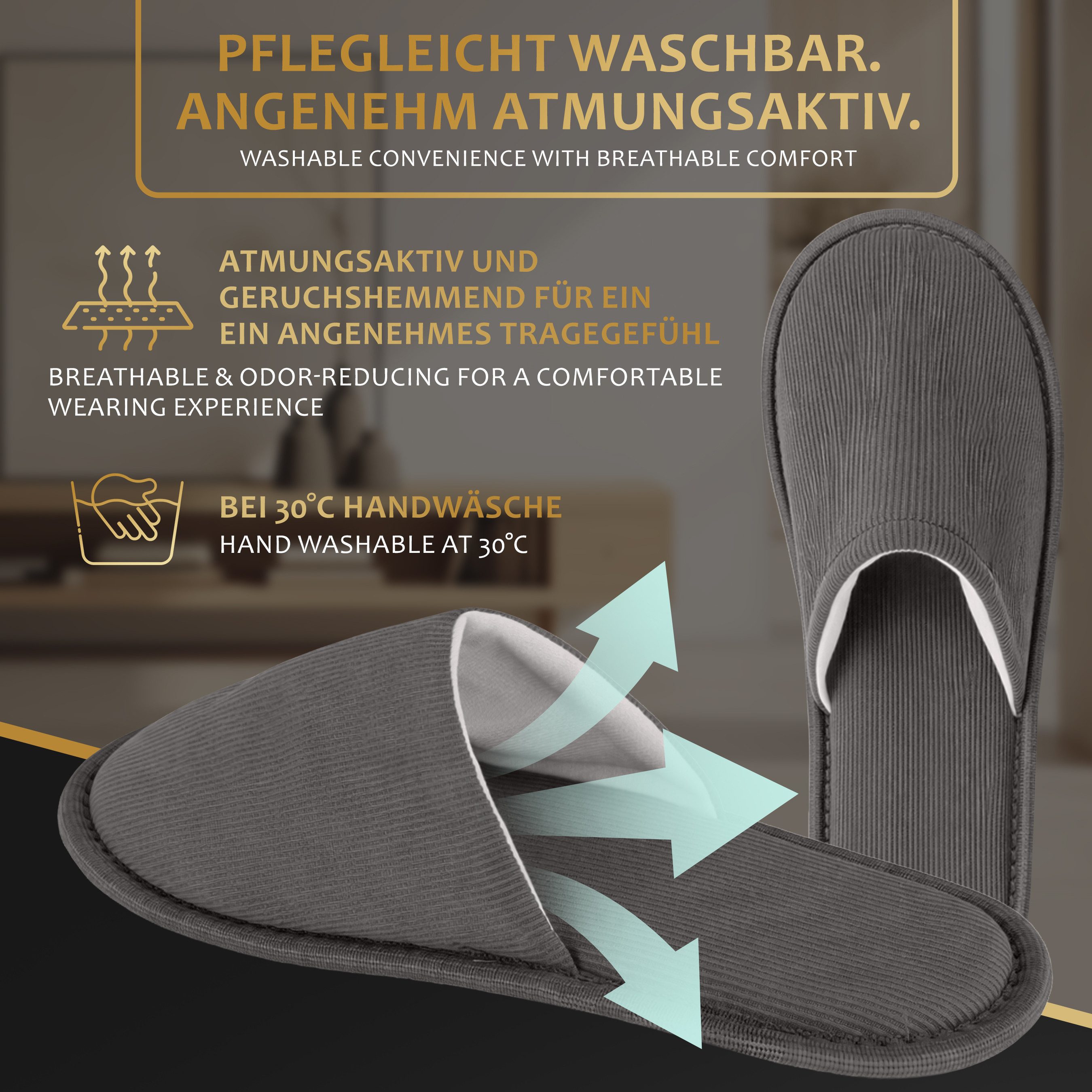 ONVAYA Premium Gästehausschuhe Set Kompass-Gästepantoffeln-Guest Slippers Hausschuh – Bild 5 von 5