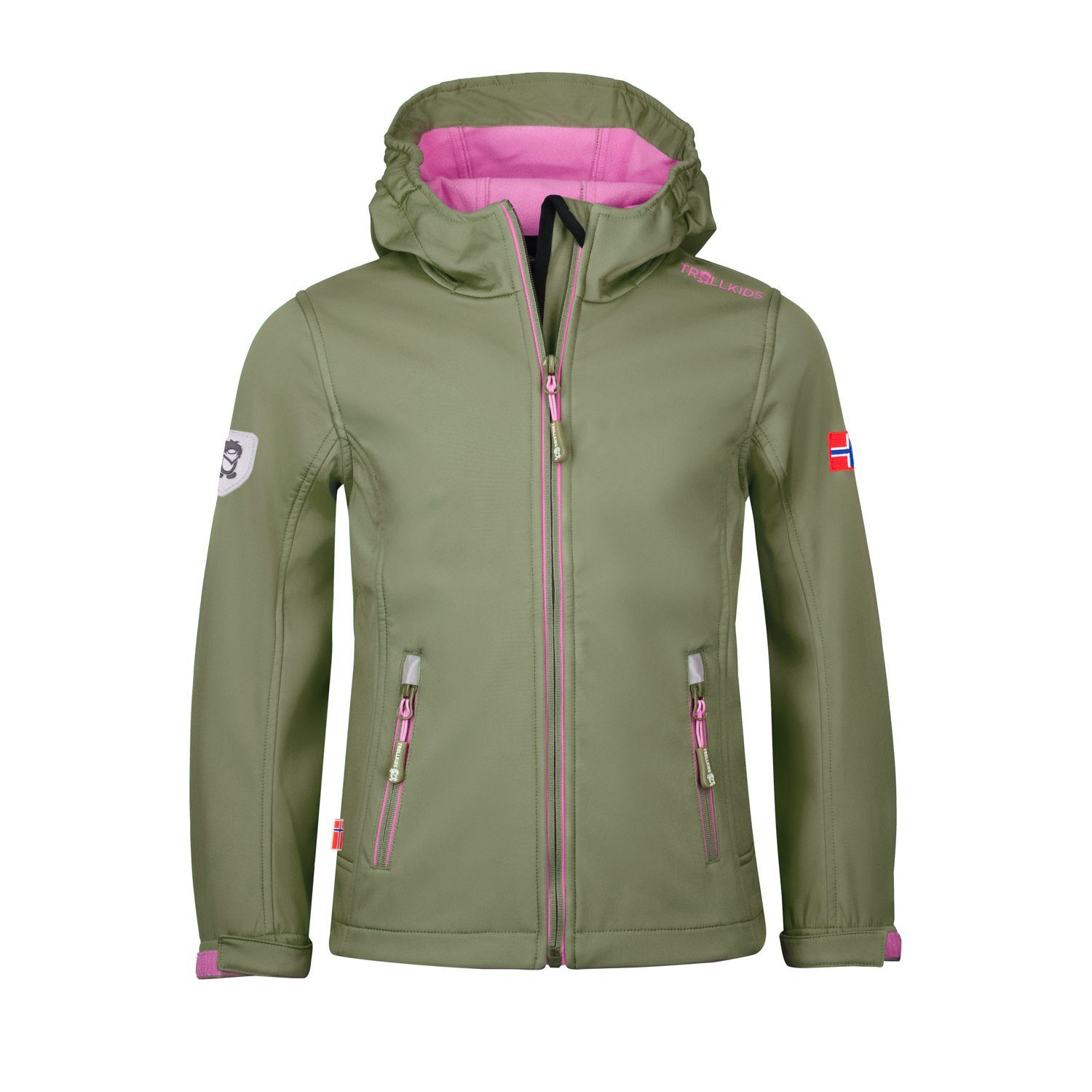 Softshelljacke Trollfjord Dunkle Wasserabweisend Olive/Hellmagenta TROLLKIDS