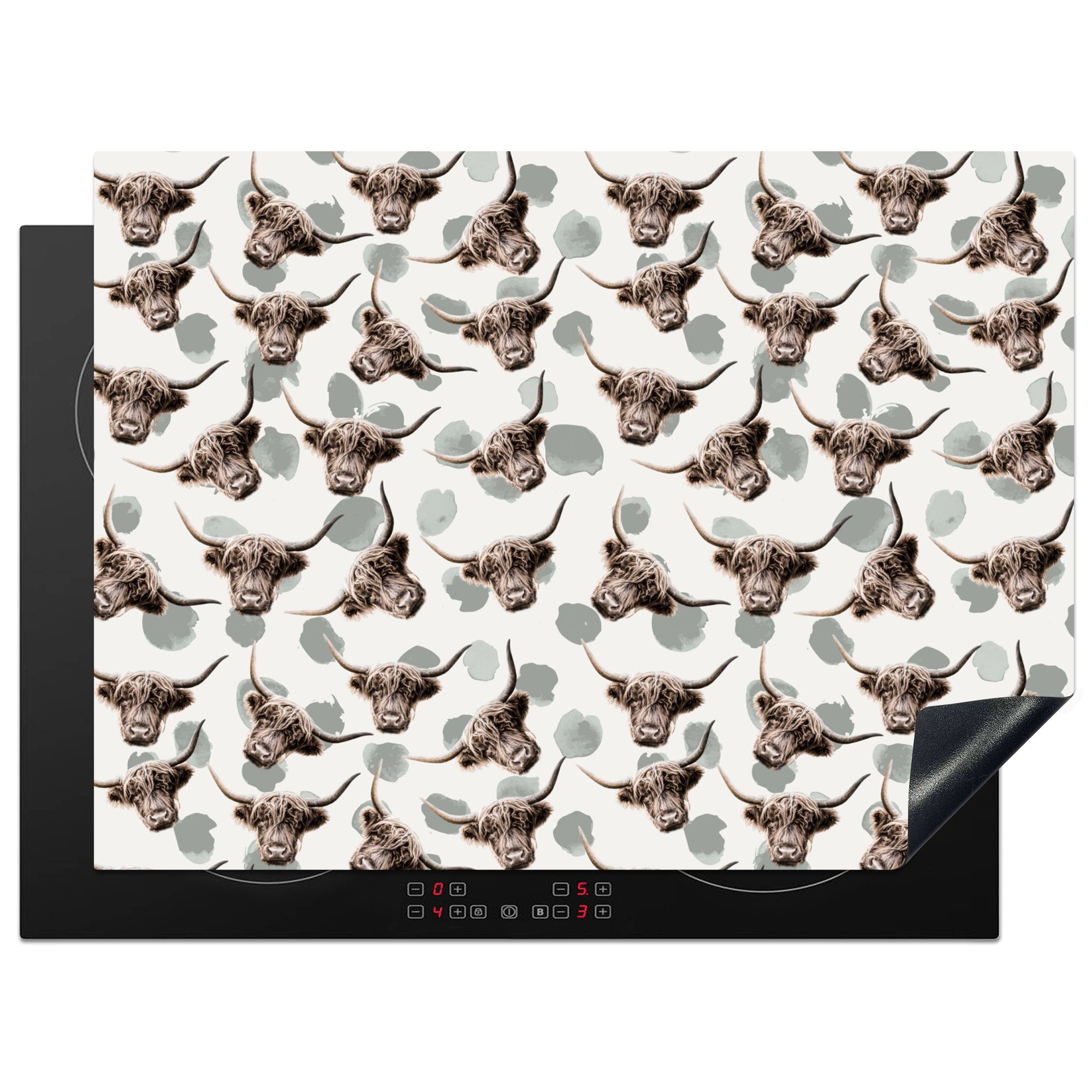 MuchoWow Herdblende-/Abdeckplatte Schottischer Highlander - Kuh - Tiere, Vinyl, (1 tlg), 71x52 cm, Induktionskochfeld Schutz für die küche, Ceranfeldabdeckung