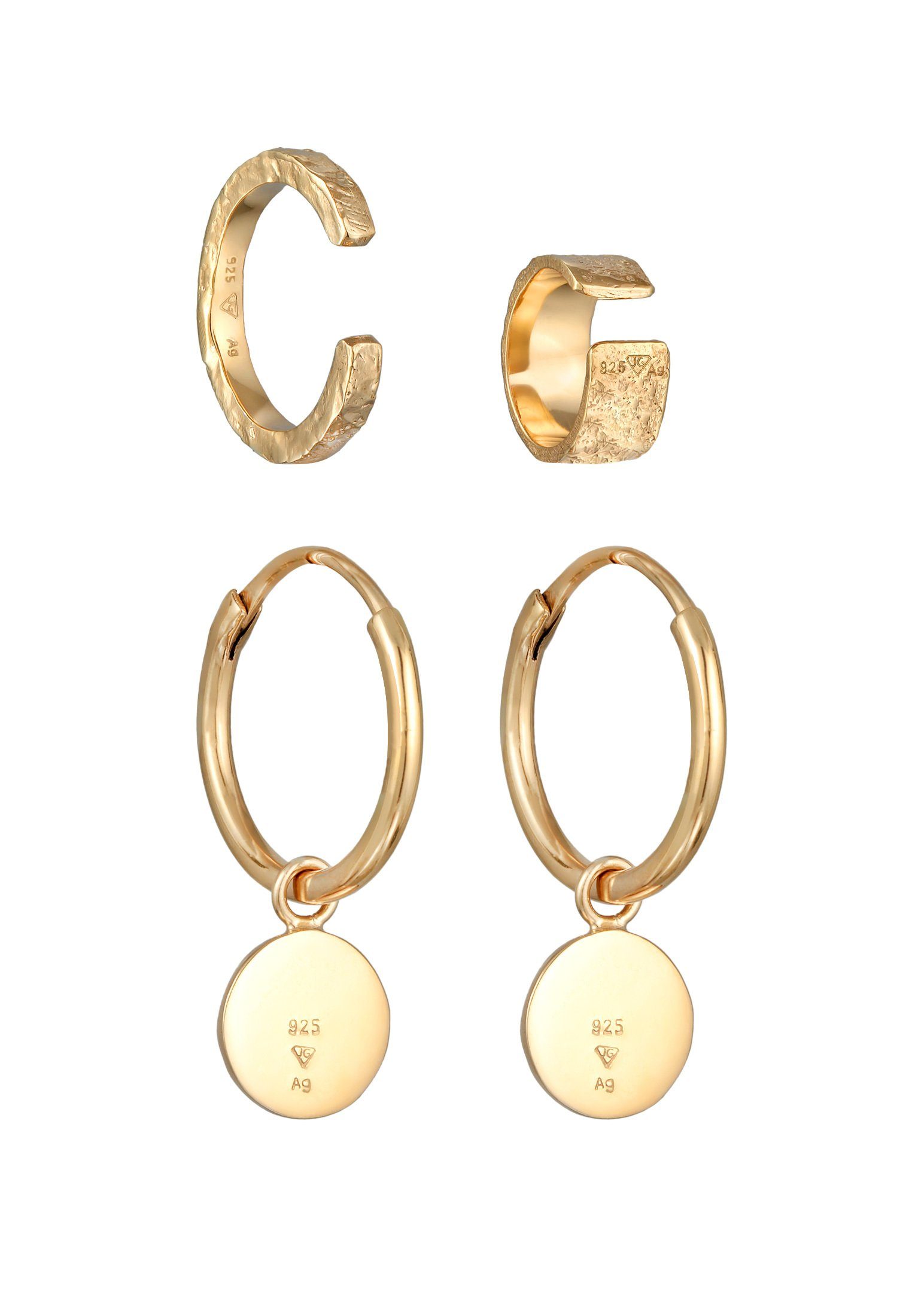 Gold im Elli Silber Look Creolen 925 Ohrring-Set modischen Earcuff Set
