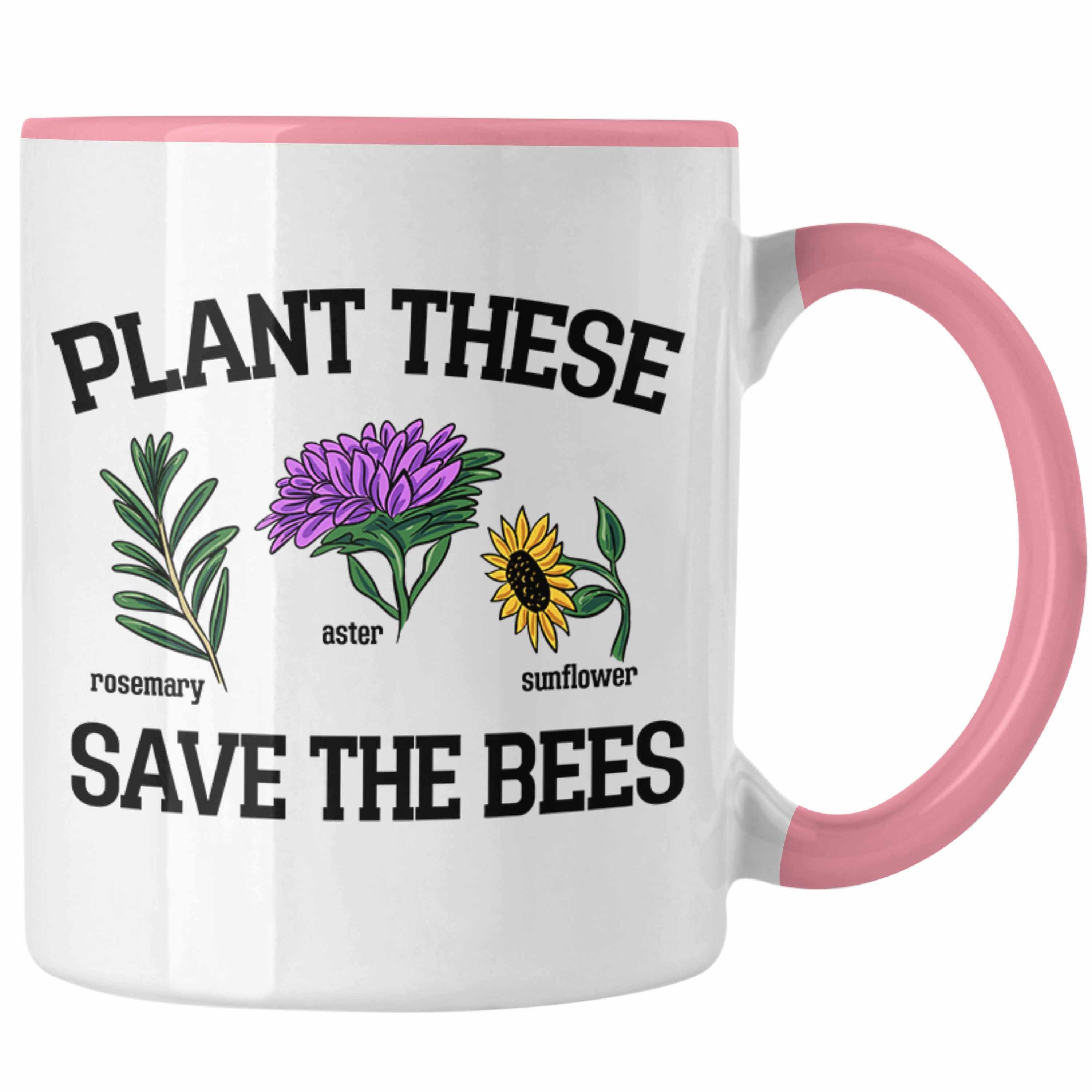 Trendation Tasse Lustige Tasse für Bienenliebhaber Plant These Save The Bees Geschenk Rosa