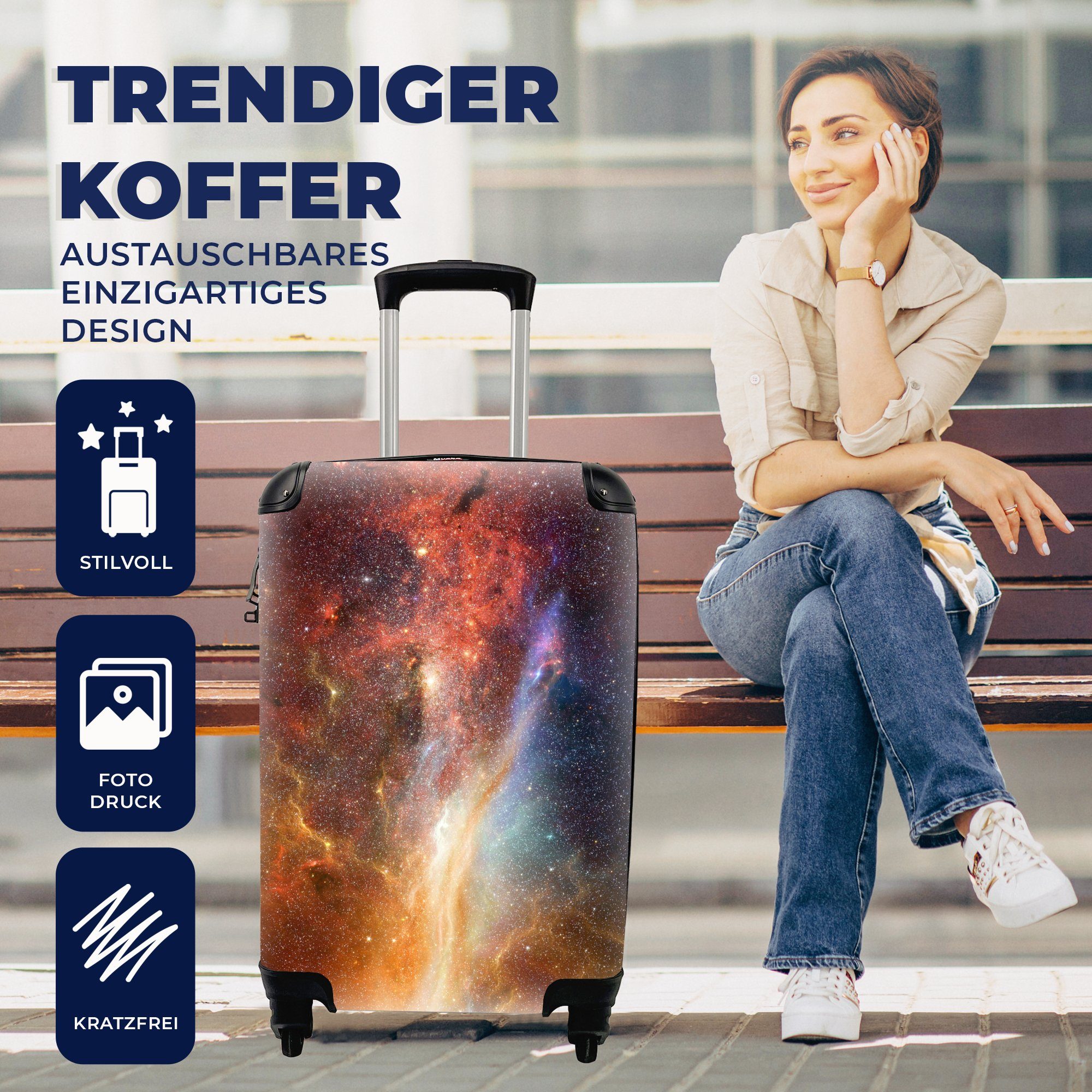 MuchoWow Handgepäckkoffer Reisekoffer rollen, Ferien, für - Reisetasche Licht Raum - Handgepäck Trolley, Sterne, mit 4 Rollen