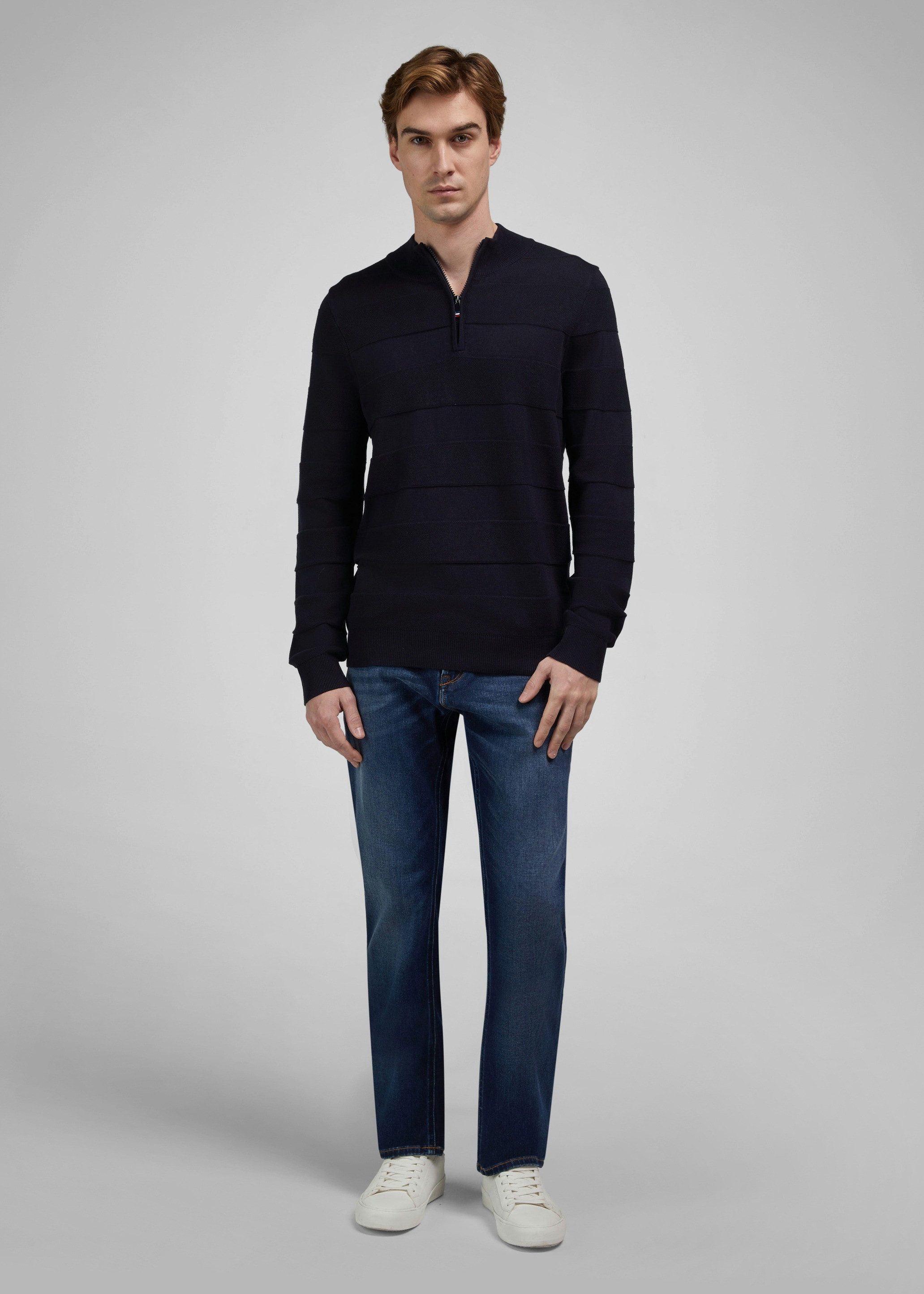 HECHTER PARIS Strickpullover ZIP TROYER mit Stehkragen und kurzem Zip-Verschluss