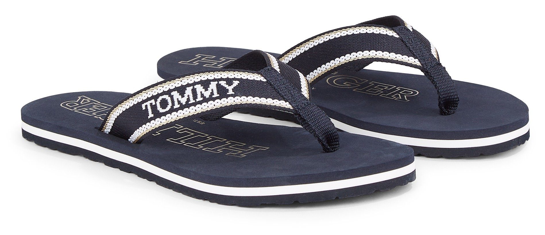 Tommy Hilfiger HILFIGER BEACH SANDAL Zehentrenner, Sommerschuh, Schlappen, Poolsildes mit logobedruckter Decksohle