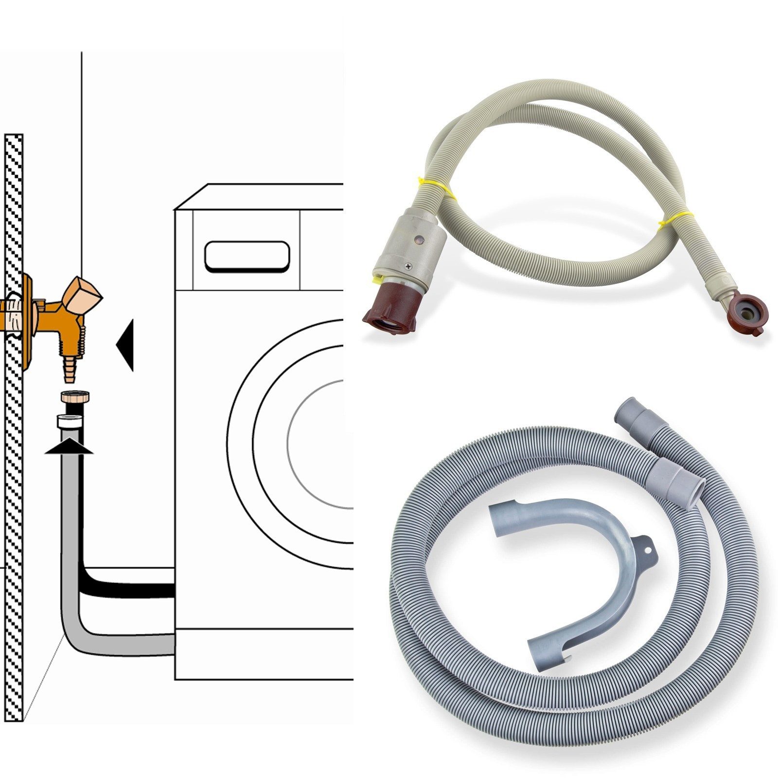 Waschmaschinenschlauch Anschluss-Set Aqua-Stop Zulaufschlauch 3m Schlauch Waschmaschine