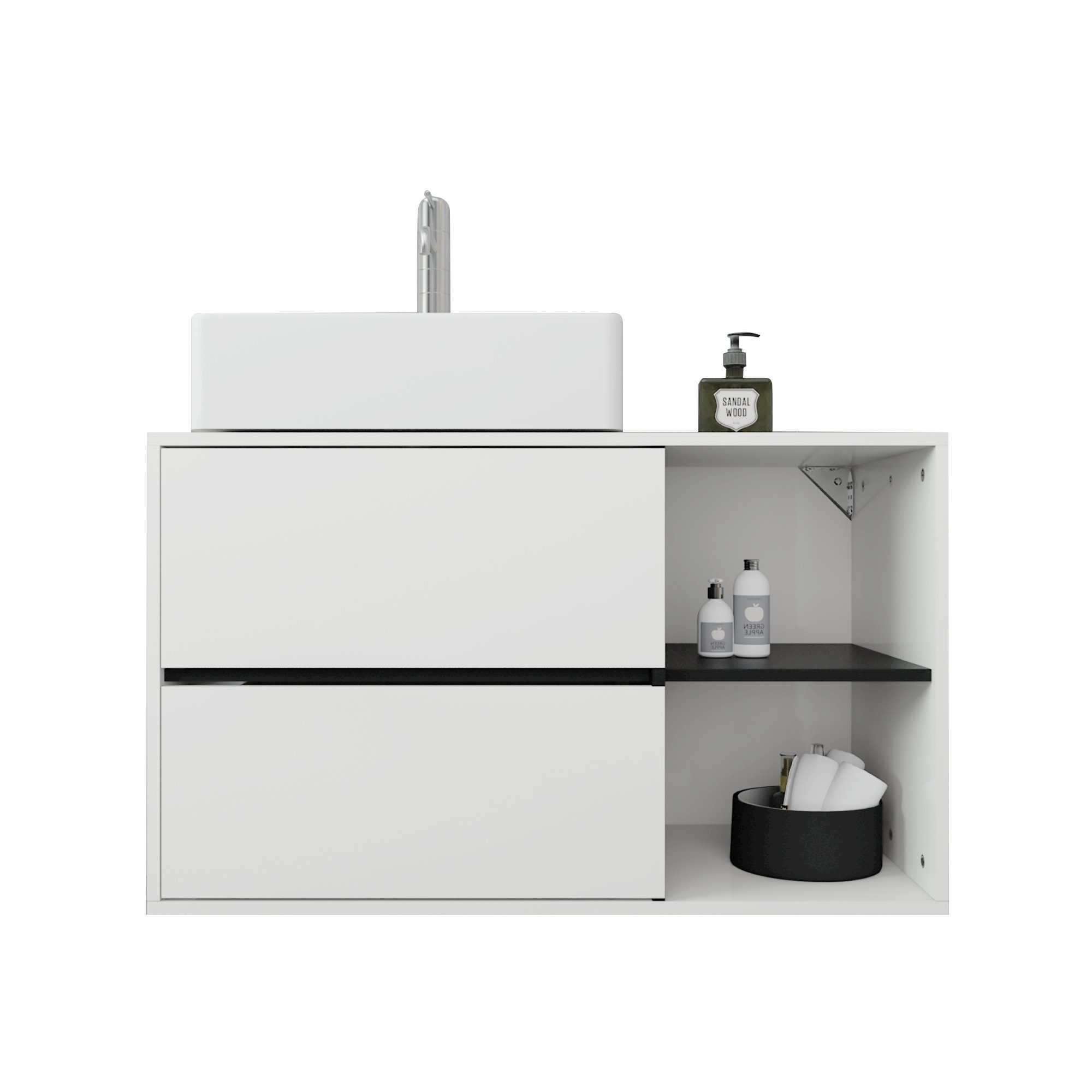 Badmöbel-Set weiß/schwarz 100x60x45,5cm Waschbeckenunterschrank ML-DESIGN