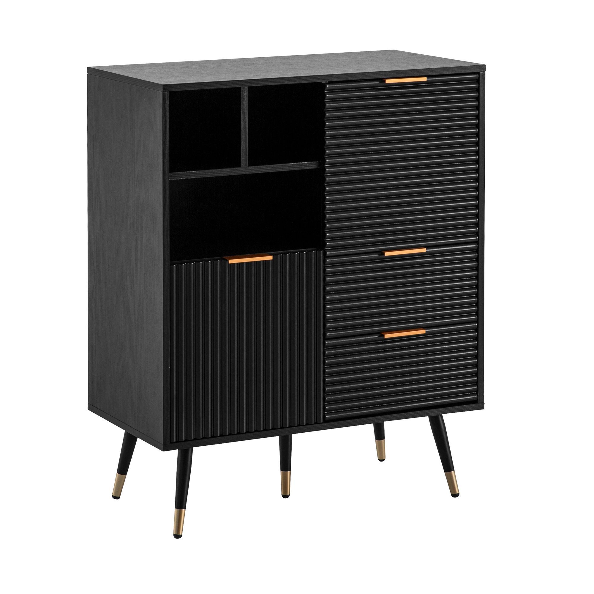 Wohnling Kommode WL6.884 Sideboard Schwarz Eiche Dekor Anrichte Standschrank mit Regal (Kommode Modern, 77x97x40 cm Eiche-Optik Schwarz), Standschrank mit 2 Türen & Schubladen, Anrichte