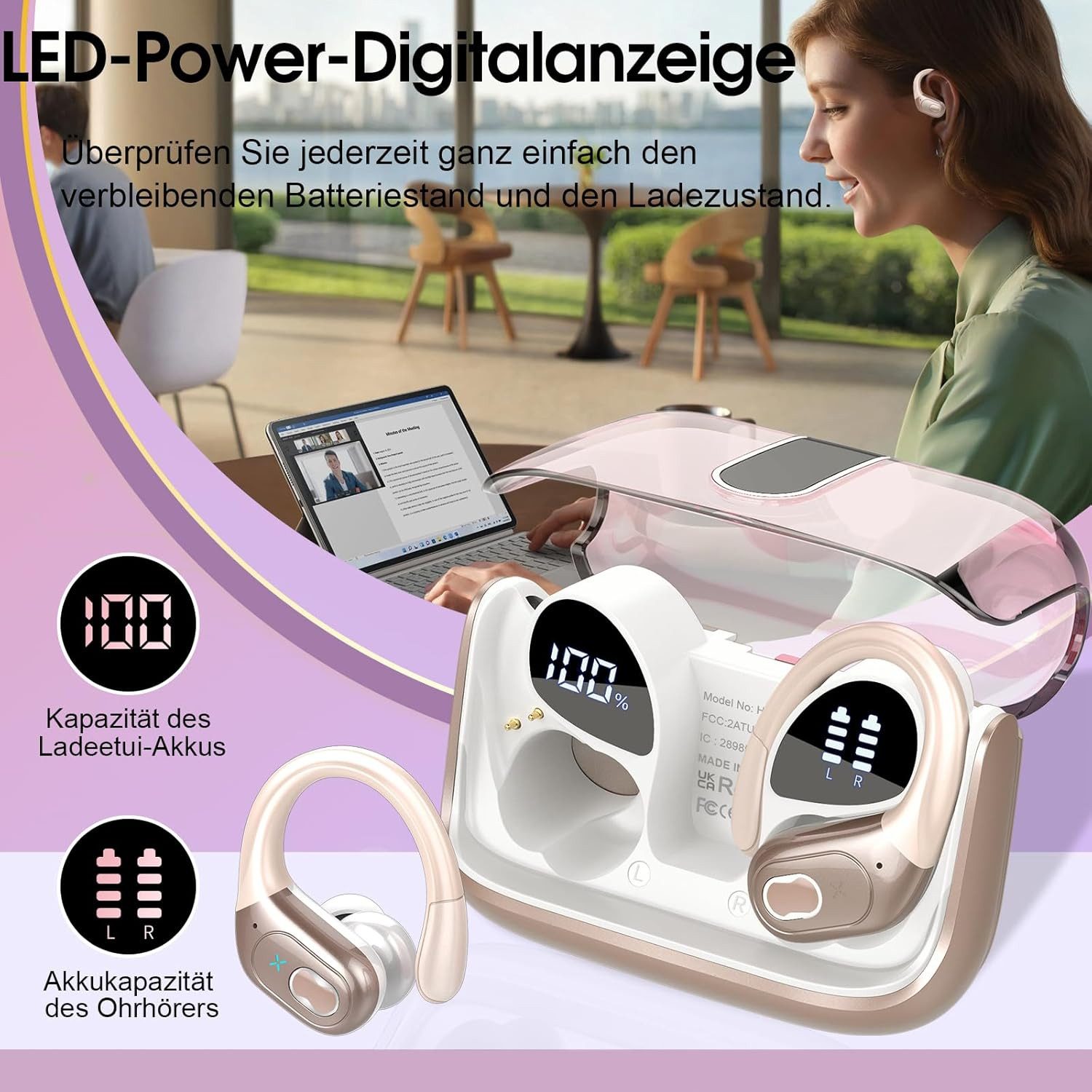 SpionProfi In Ear Kopfhörer Bluetooth Kabellos Sport Ohrbügel Wireless Headset Headset (Kompatibel mit jedes Bluetooth Gerät für Iphone Samsung uvm) – Bild 4 von 5