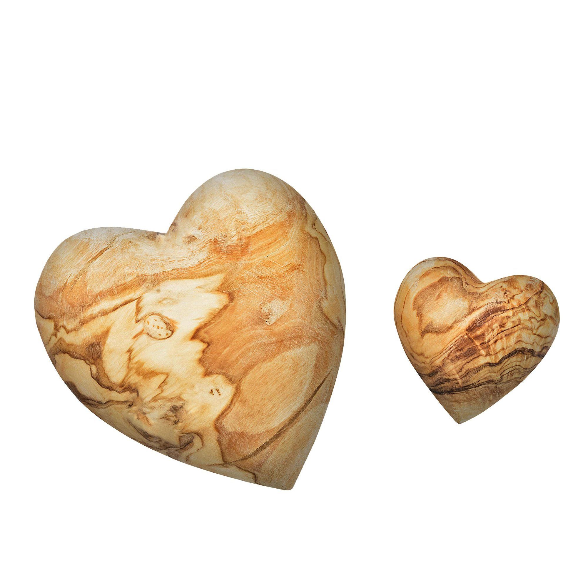 NATUREHOME Dekoobjekt 2 Deko-Herzen Olivenholz, 5 + 10 cm (2er Set)