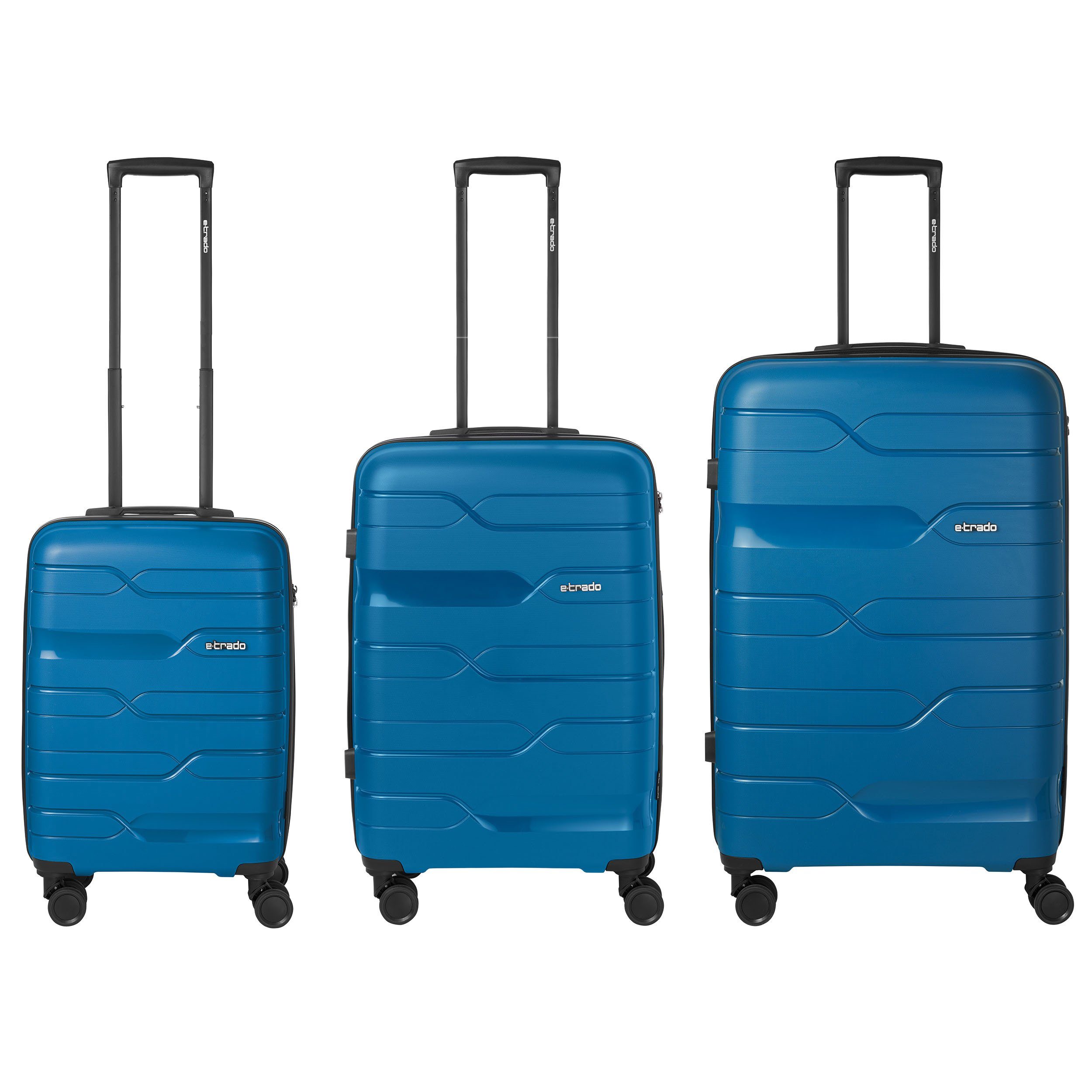 e-Trado Kofferset Reisekoffer Kofferset 3 tlg aus PP mit 4 Rollen, 4 Rollen Blau