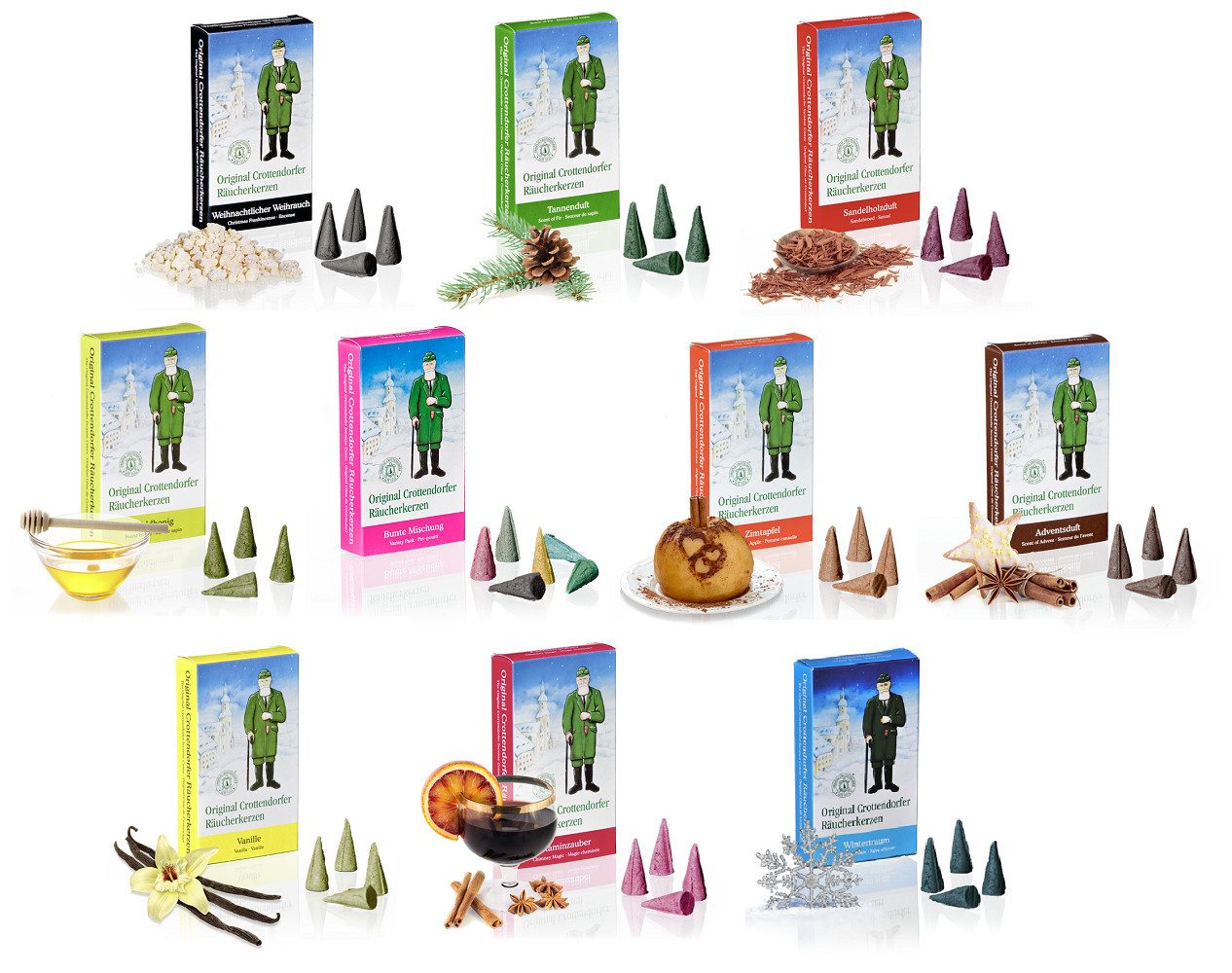 Crottendorfer Räucherkegel Räucherkerzen Set - 10 verschiedene Düfte - (240 St) Größe M (1-St)