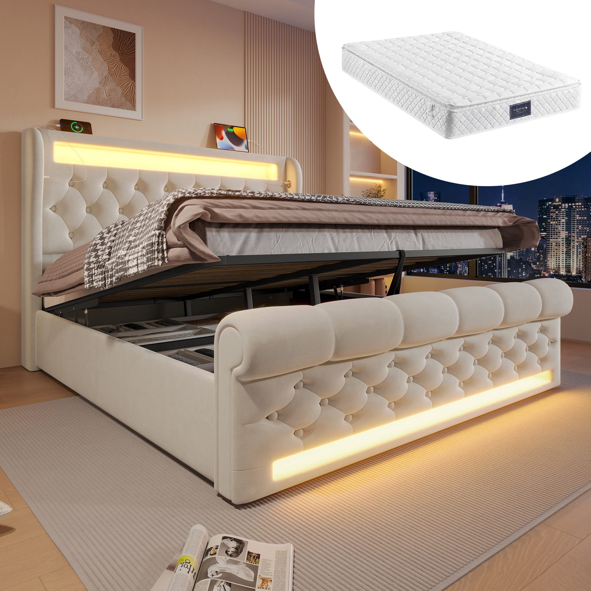 i@home Polsterbett Polsterbett mit LED & günstig online kaufen