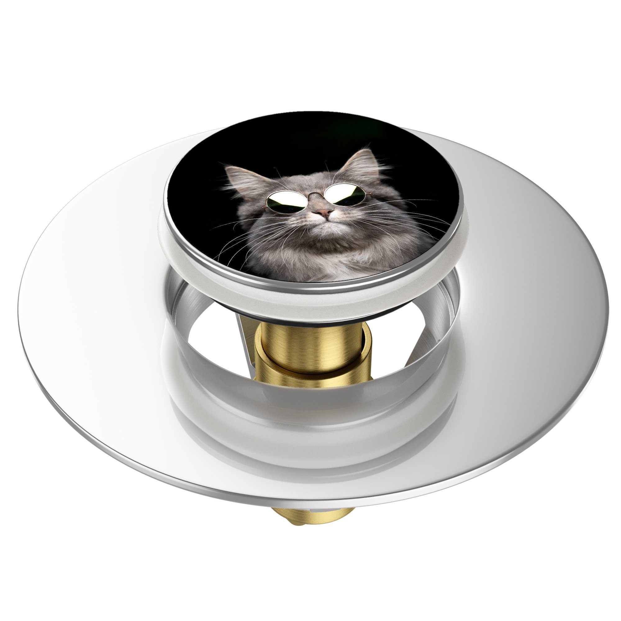 Sanilo Waschbeckenstöpsel Pop-Up Cool Cat, hochwertig, universell, mit Motiv, 100% wasserdicht