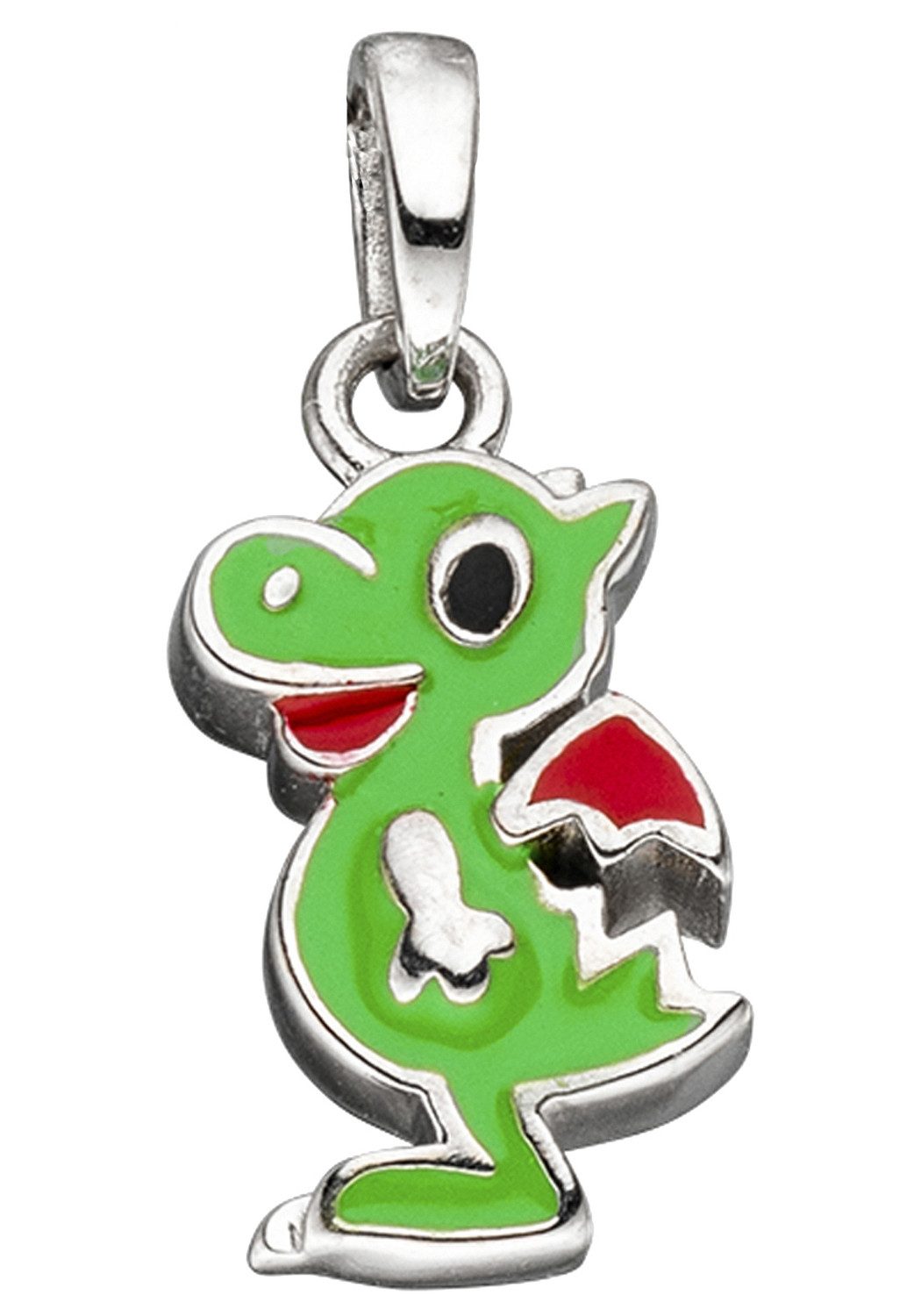 JOBO Kettenanhänger Anhänger Kinderanhänger Drache grün 13 mm, 925 Silber rhodiniert