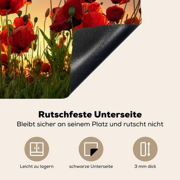 MuchoWow Herdblende-/Abdeckplatte Bunter Himmel über einem Mohnblumenfeld in Dänemark, Vinyl, (1 tlg), 77x51 cm, Ceranfeldabdeckung, Arbeitsplatte für küche