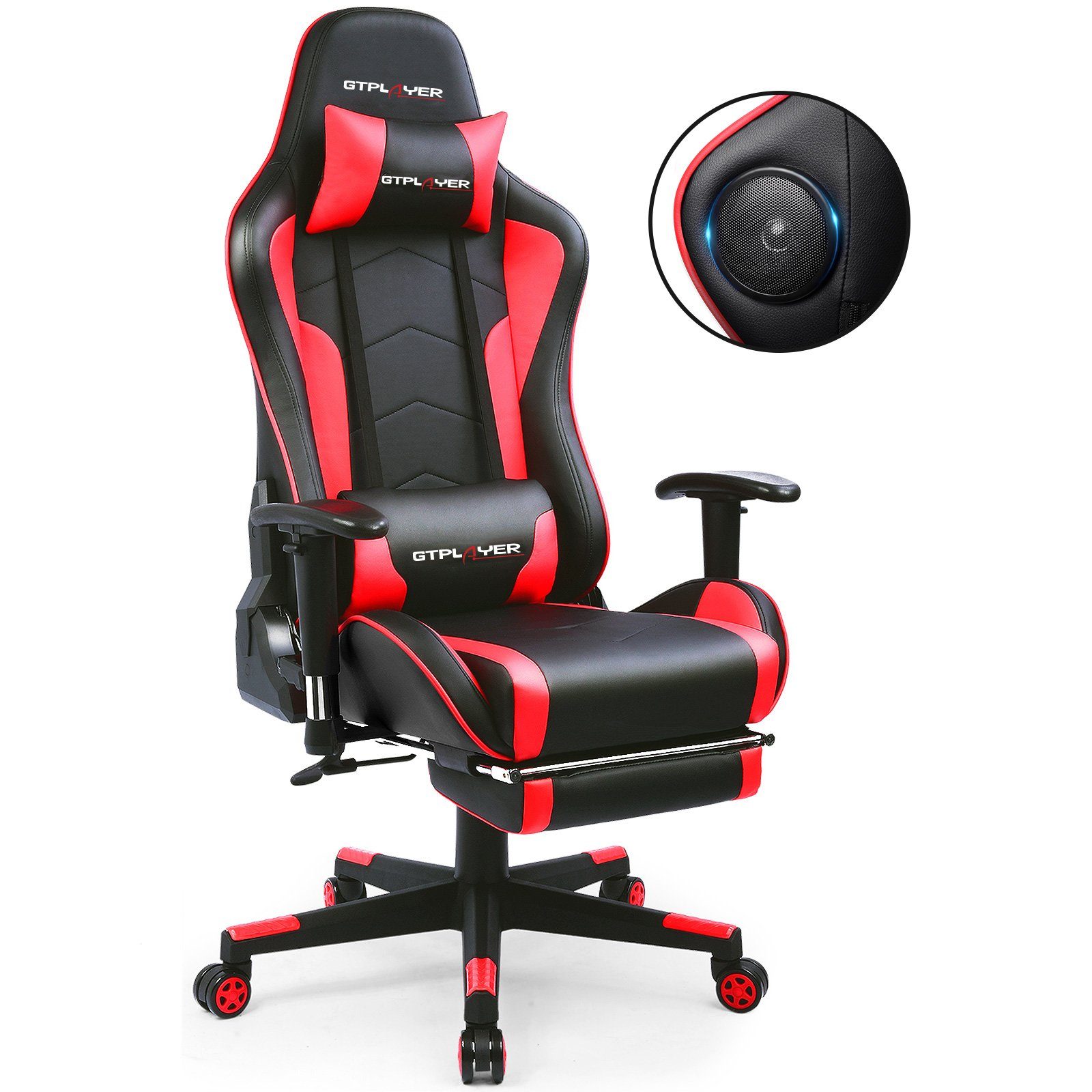 GTPLAYER Gaming Chair »Gaming Stuhl mit Bluetooth-Lautsprecher und  Fußstütze«, Bürostuhl inkl. Lenden- und Nackenkissen, Ausziehbare  Fußablage, Ergonomischer Schreibtischstuhl