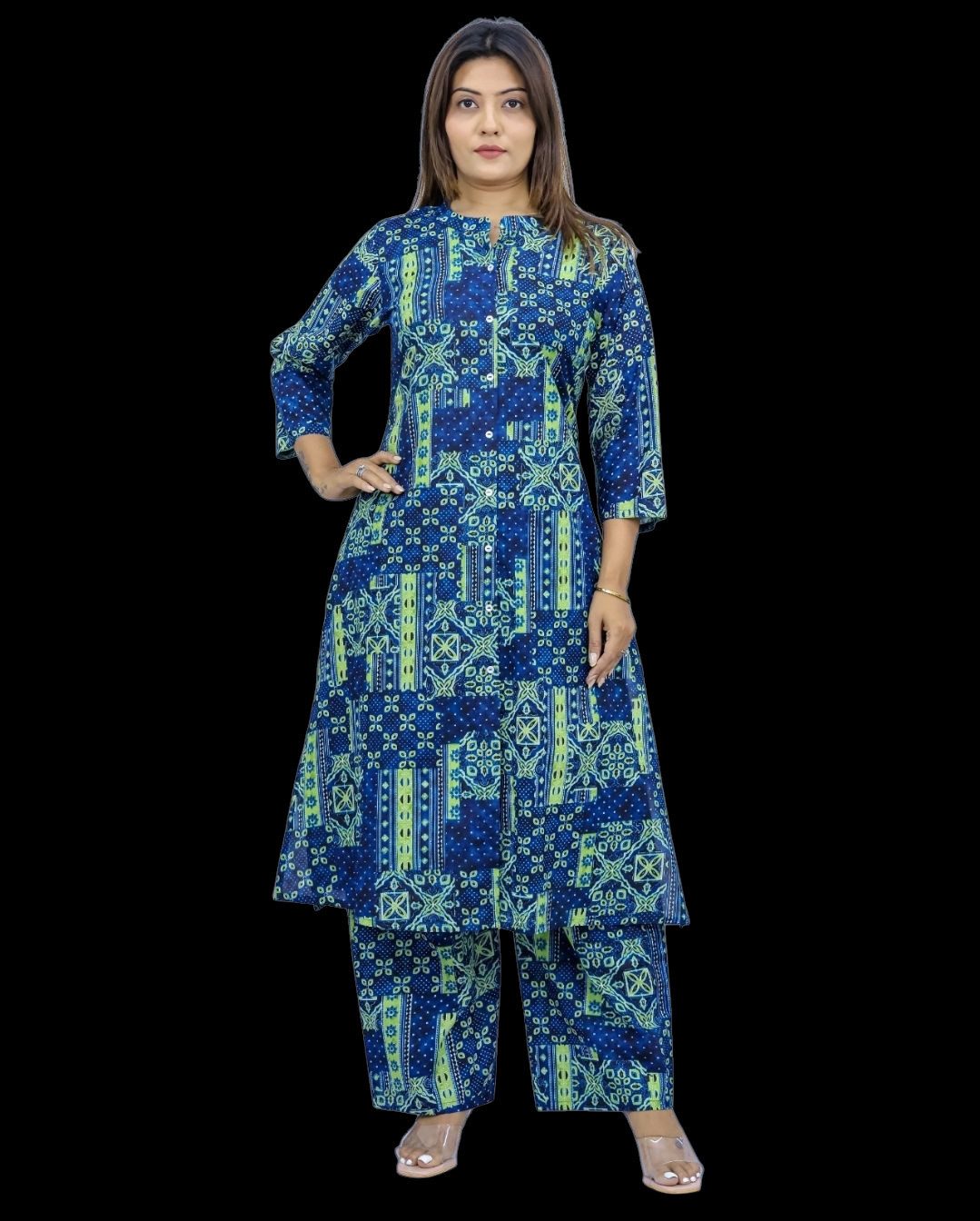 PfauGermany Longshirt Midnight Blue Web Print mit Hose 2 PCS Set