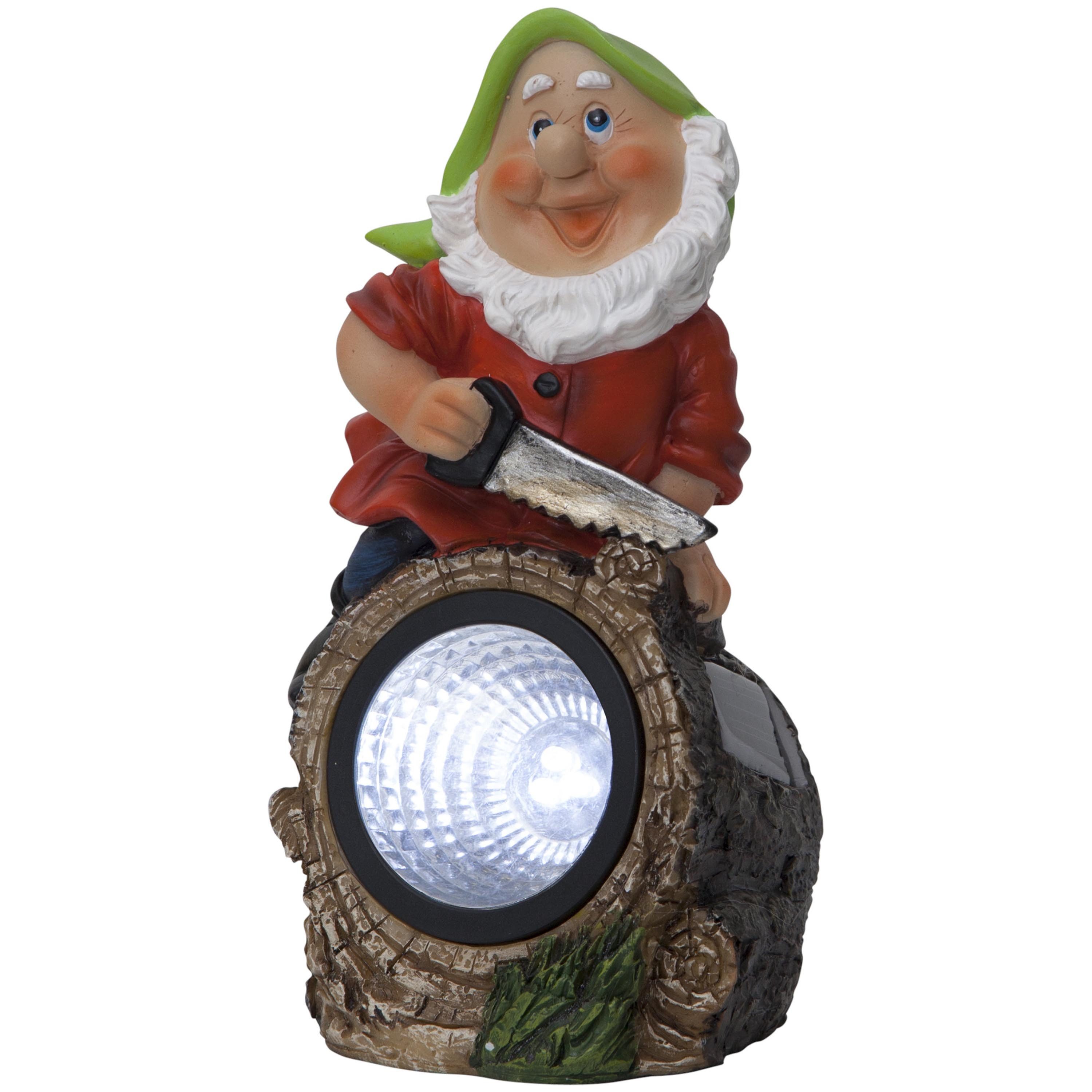 STAR TRADING LED Solarleuchte Solardeko Gnomy, Solar Deko-Figur,Gnomy', Gartenzwerg als Holzfäller, LED Beleuchtung