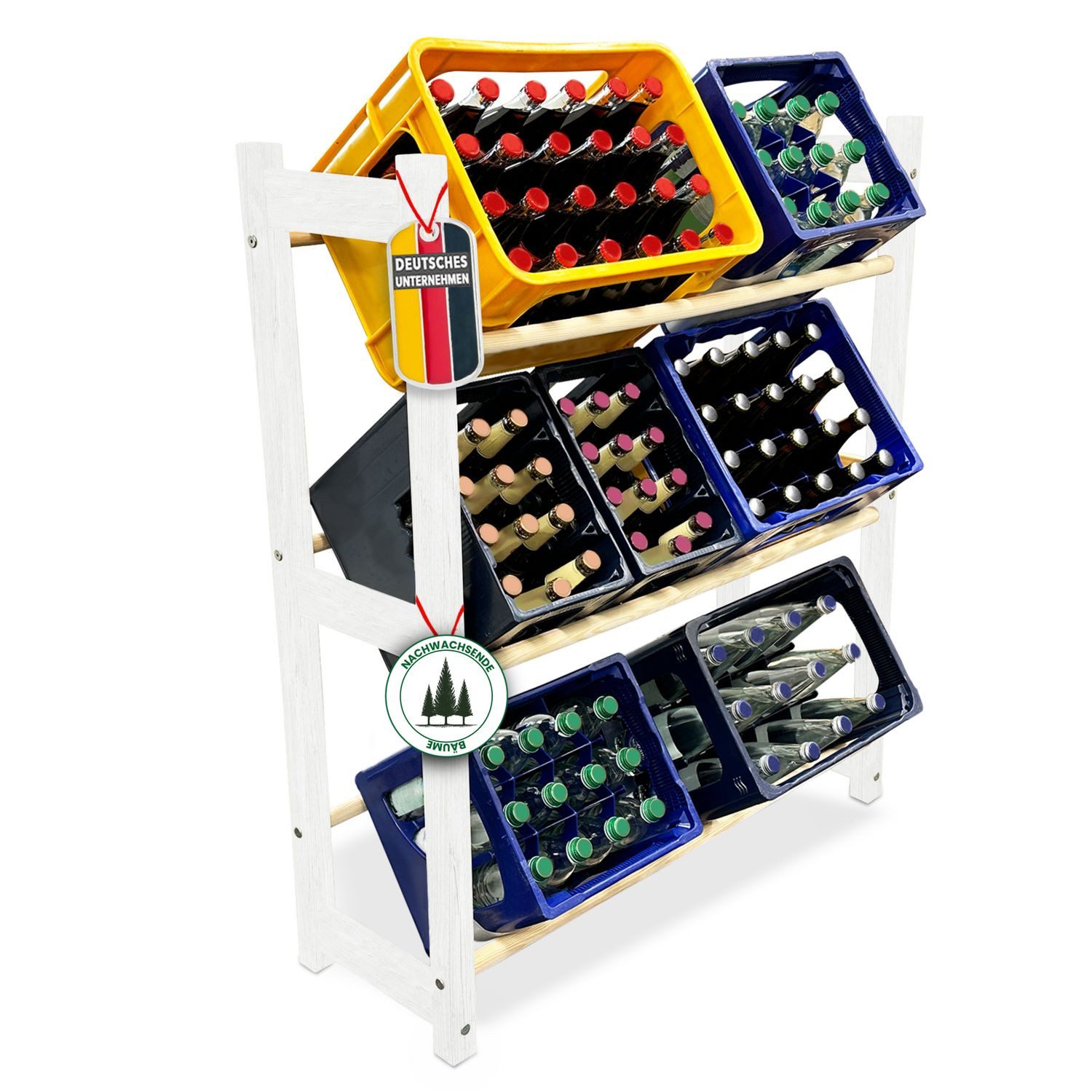 Mein-Regal Standregal THORE, Weiß Getränkekistenregal Holz 6 Kisten Obst Gemüse Lager Flaschenregal