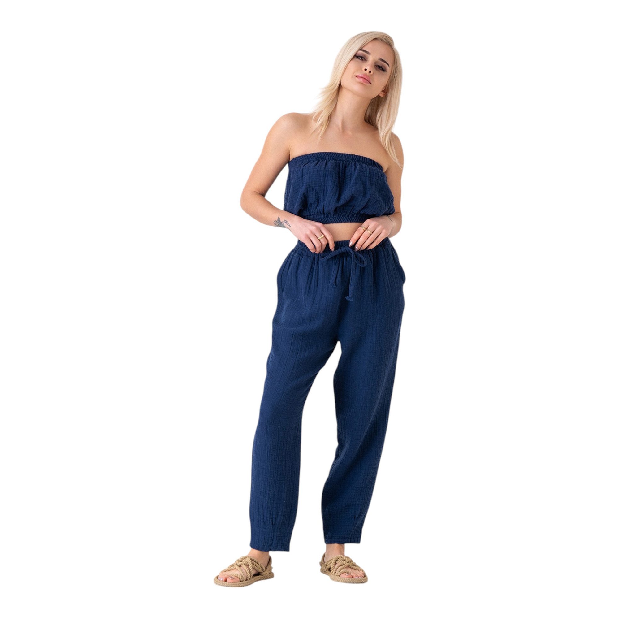 WENOR Stoffhose Damen Musselin 100% Baumwolle Tapered Sommerhose
