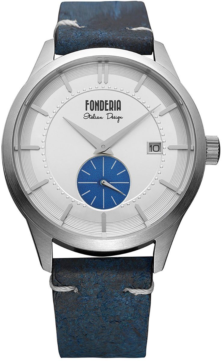 Fonderia Quarzuhr Fonderia Herren Uhr P-6A009USB Leder, Herren Armbanduhr rund, groß (ca. 41mm), Lederarmband blau