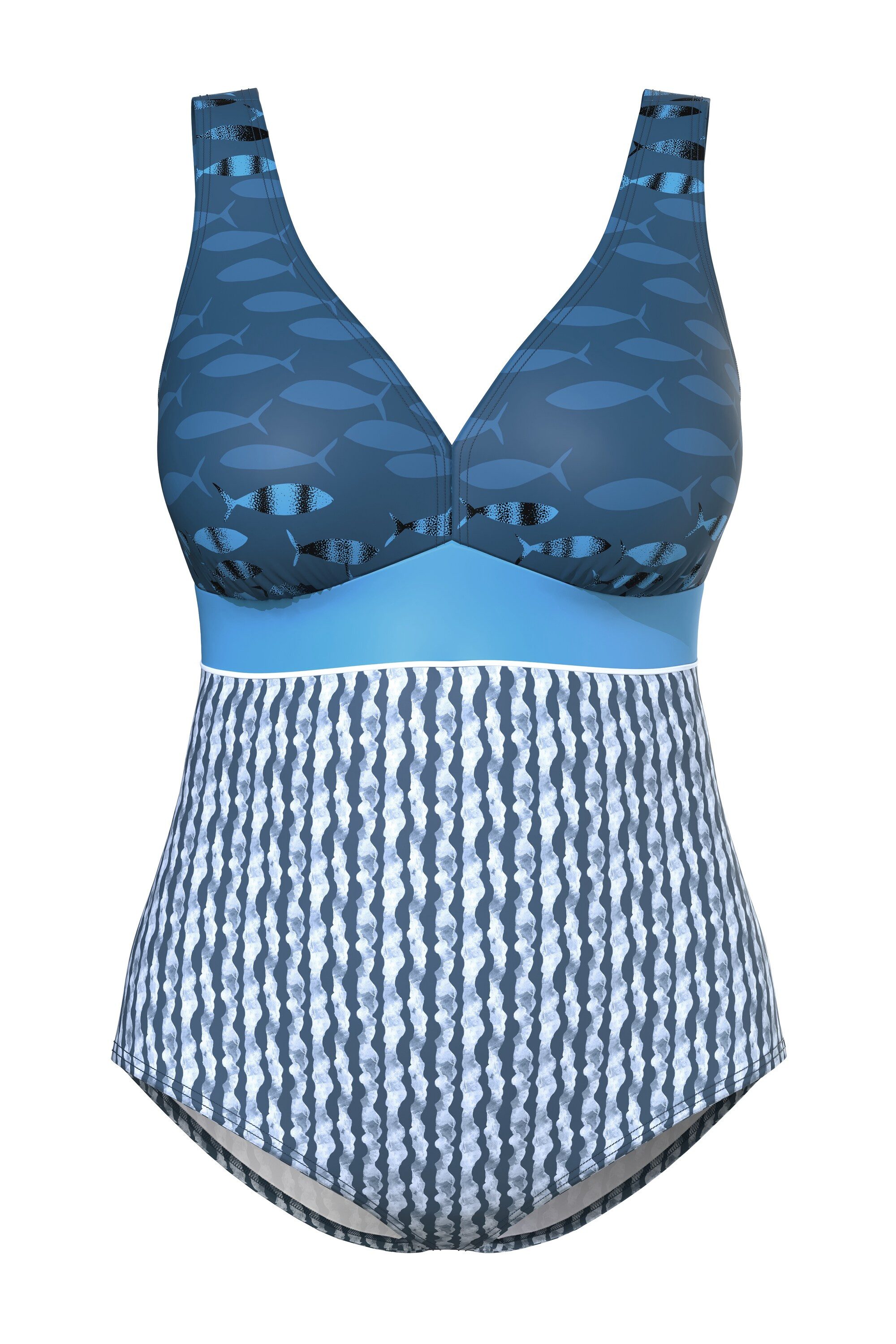 Ulla Popken Badeanzug Badeanzug Fische Softcups V-Ausschnitt recycelt günstig online kaufen