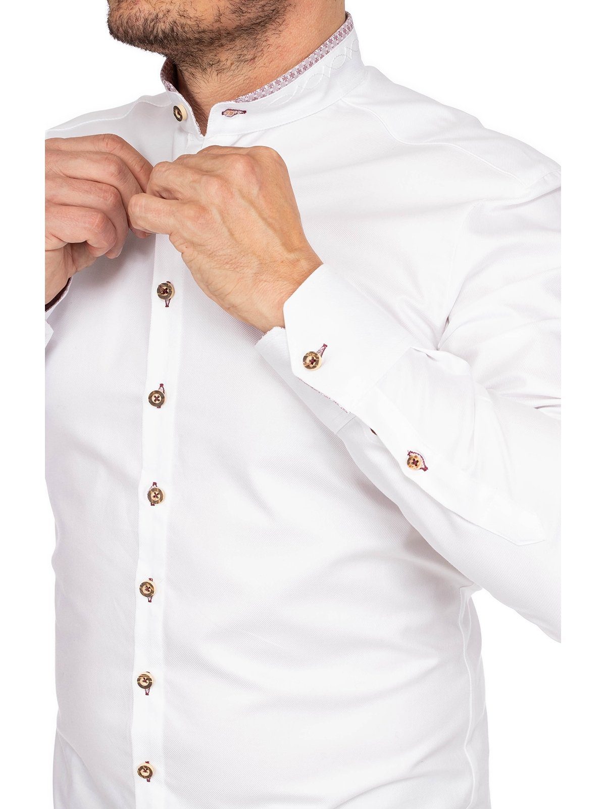 420004-3829-138 Hemd Trachtenhemd Stehkragen weiß hochrot Gipfelstürmer (Slim