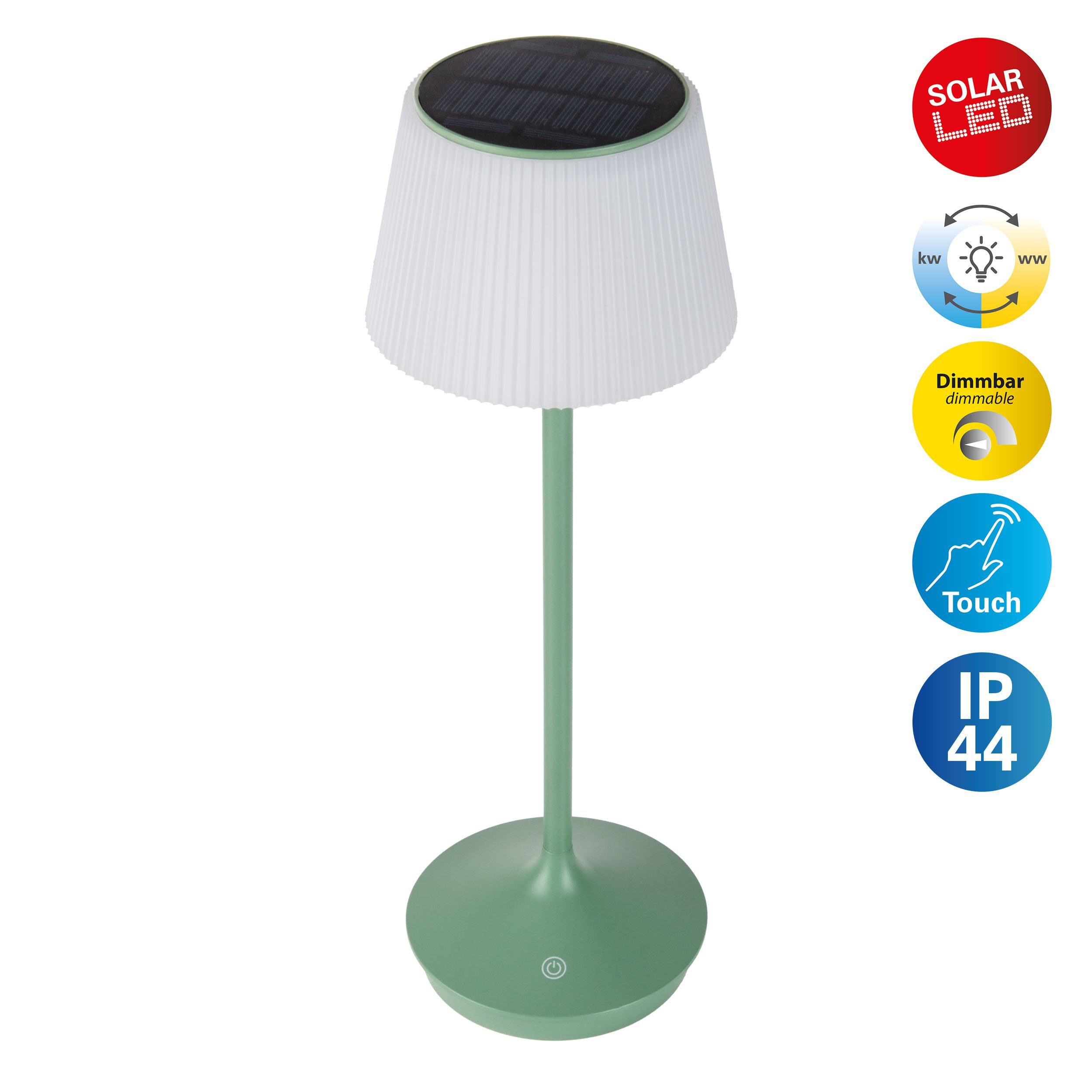 näve LED Tischleuchte Solarleuchte / Akkuleuchte "EMMI", Dimmer, Dimmfunktion, Ein-/Ausschalter, Farbsteuerung, USB-Ladefunktion, mehrere Helligkeitsstufen, LED fest integriert, Kaltweiß, Neutralweiß, Warmweiß, Solarbetrieb, Akkubetrieb, CCT, Berührungssensor, Akkutischleuchte