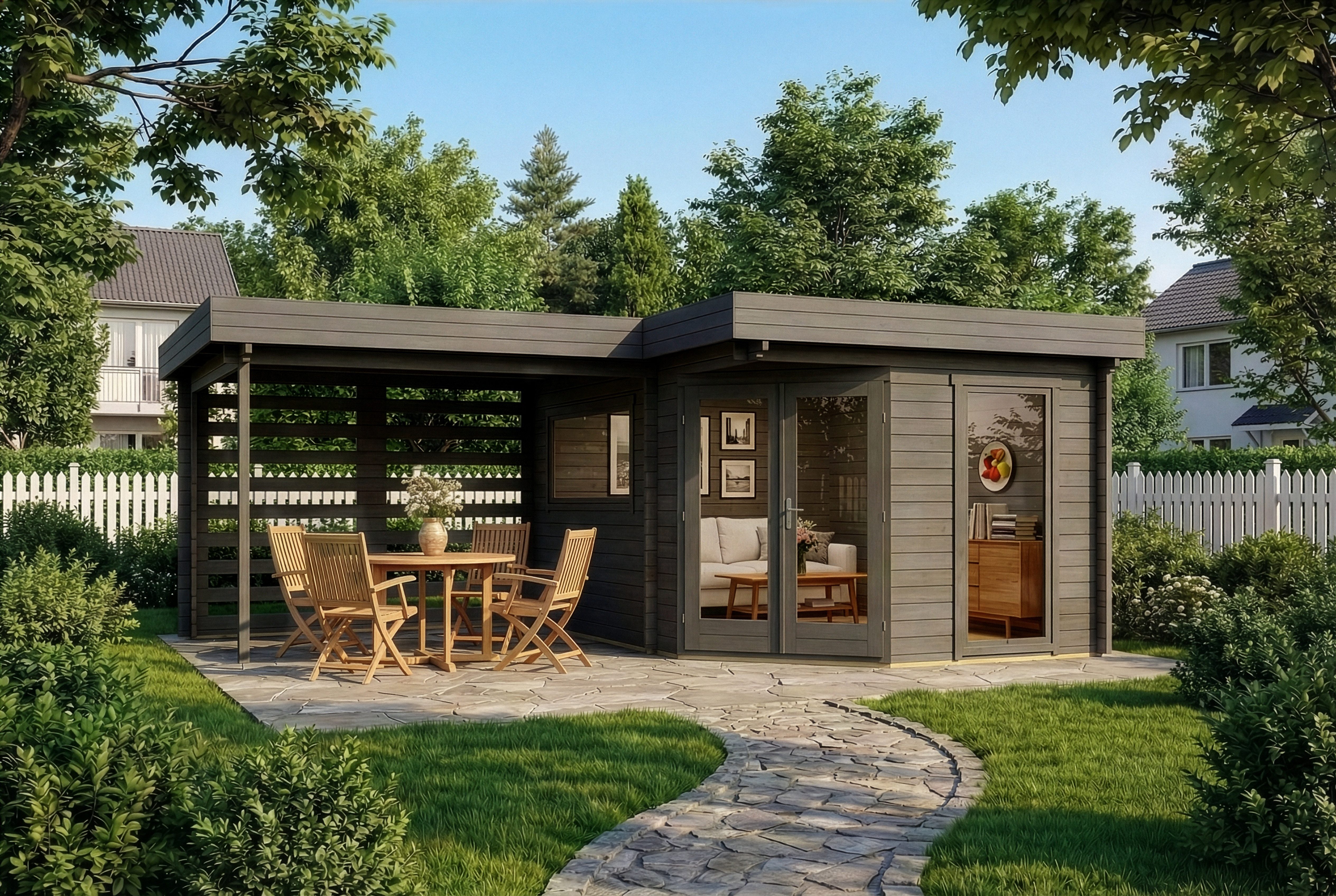 Alpholz Gartenhaus Holz 5-Eck Pepe Optima, BxT: 618x462 cm, in Imprägniert (Grau) mit 40mm Wandstärke