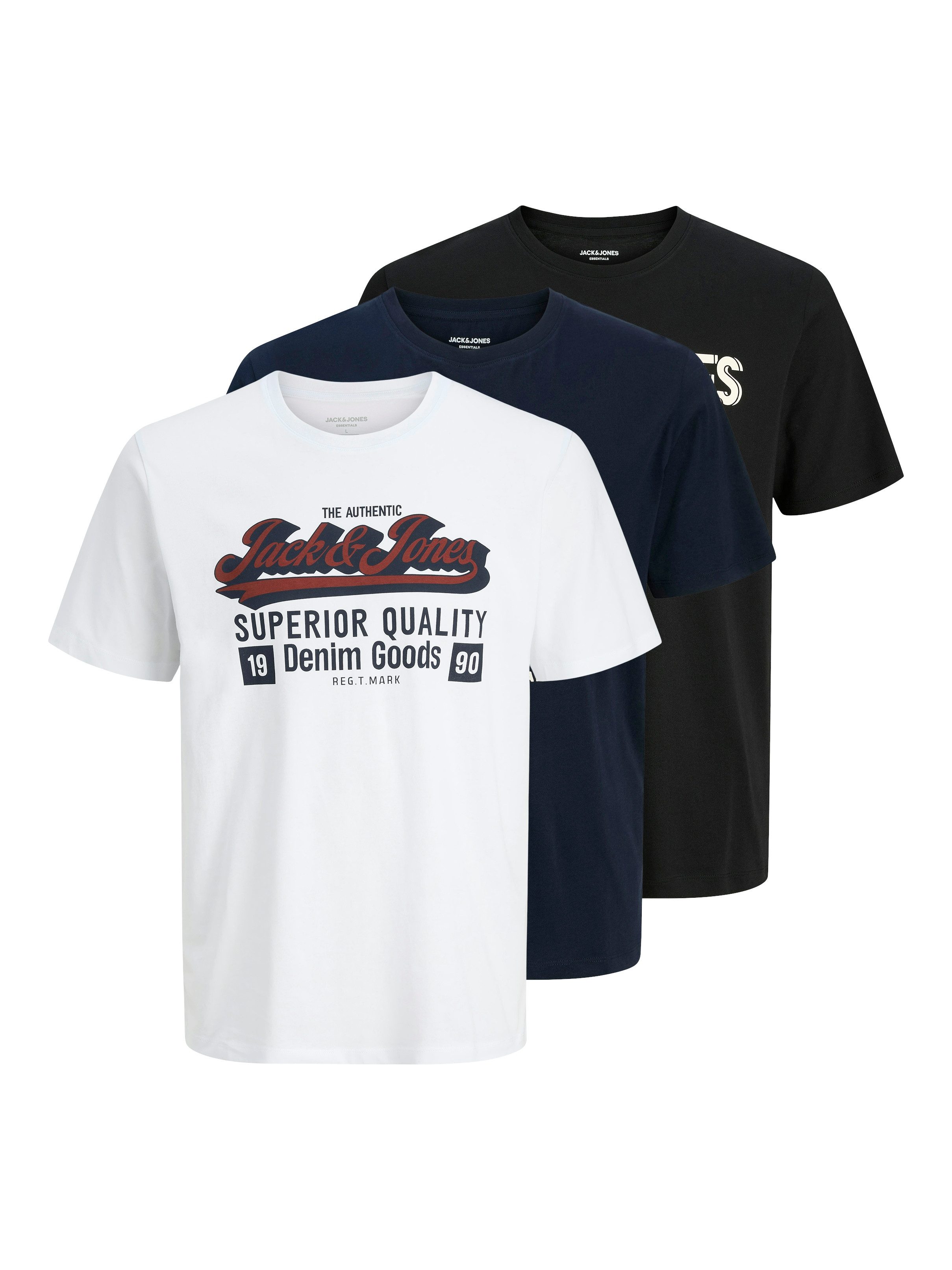 Jack & Jones PlusSize T-Shirt JJELOGO TEE SS 2 COL AW25 3PK MP PLS (Packung günstig online kaufen