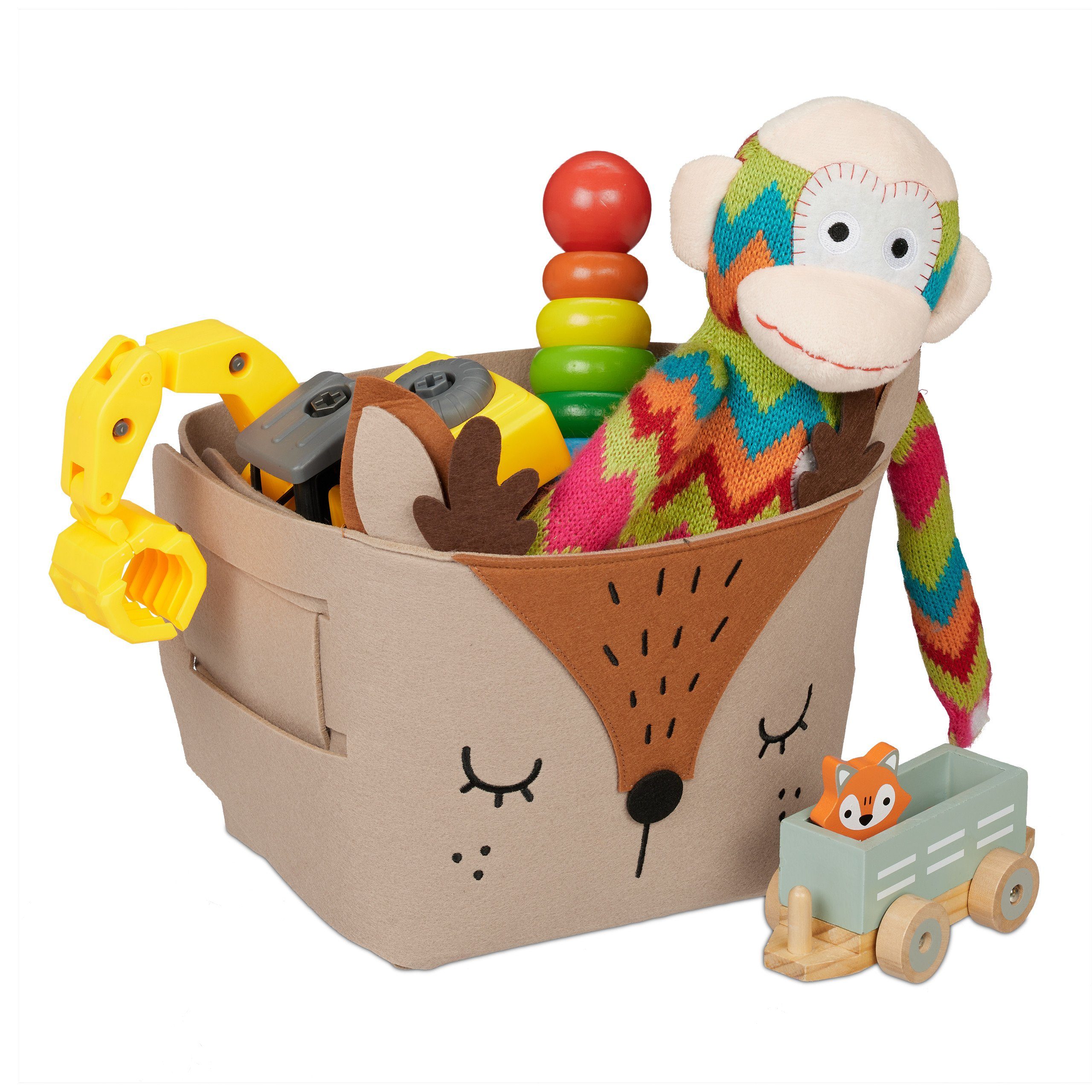 relaxdays Aufbewahrungskorb Filz Aufbewahrungskorb mit Tiermotiv, Reh