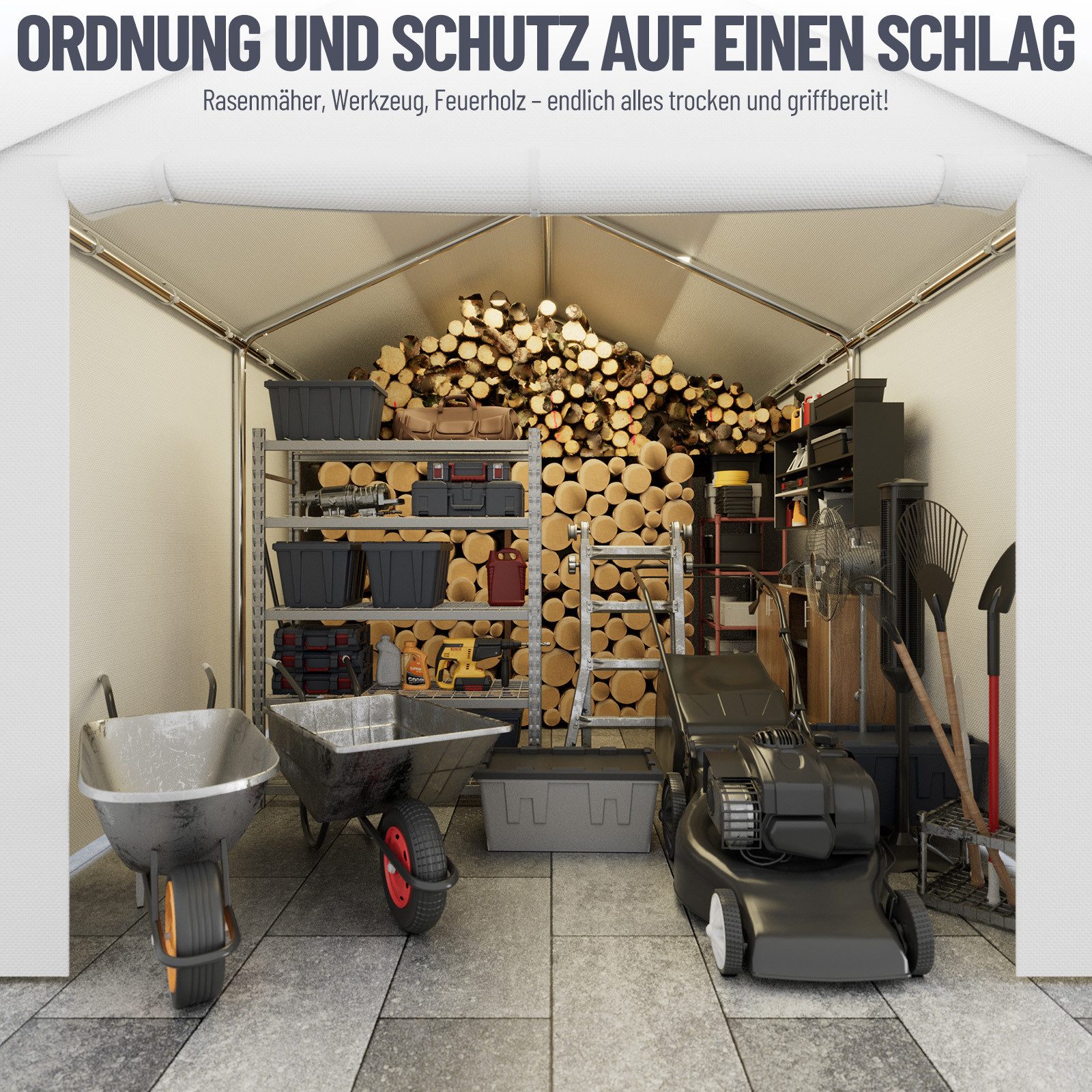 Ferghana Pavillon 3x4m Partyzelt,Carport Zeltgarage,Garagenzelt,Wasserdichtes UV, mit 4 Seitenteilen, 200g/m² PE-Dach, verzinkt, abnehmbare Seitenwände – Bild 4 von 5