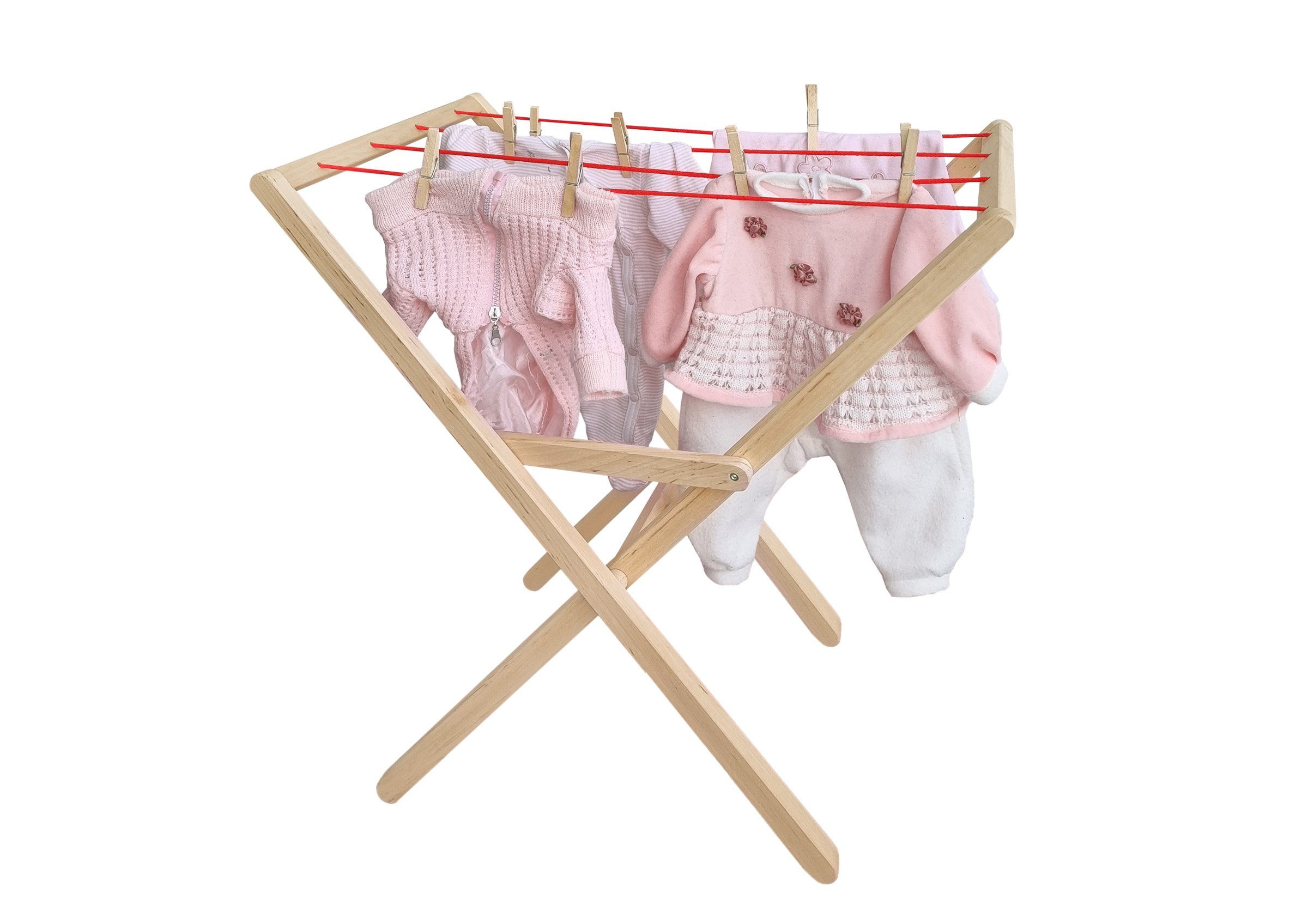 ERST-HOLZ Spielwelt Wäscheständer Holzspielzeug Erle Massivholz Unbehandelt Drewart, 932-2332 - Wäscheständer Erle Massivholz unbehandelt- Wäscheklammern
